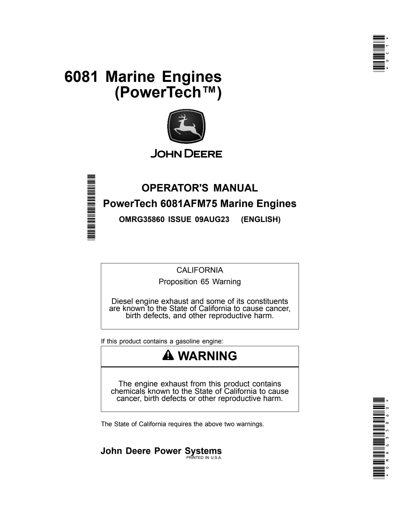 John Deere 8.1L 6081AFM75 Marine Engine Operator Manual OMRG35860 1 John Deere 8.1L 6081AFM75 Marine Engine Operator Manual OMRG35860