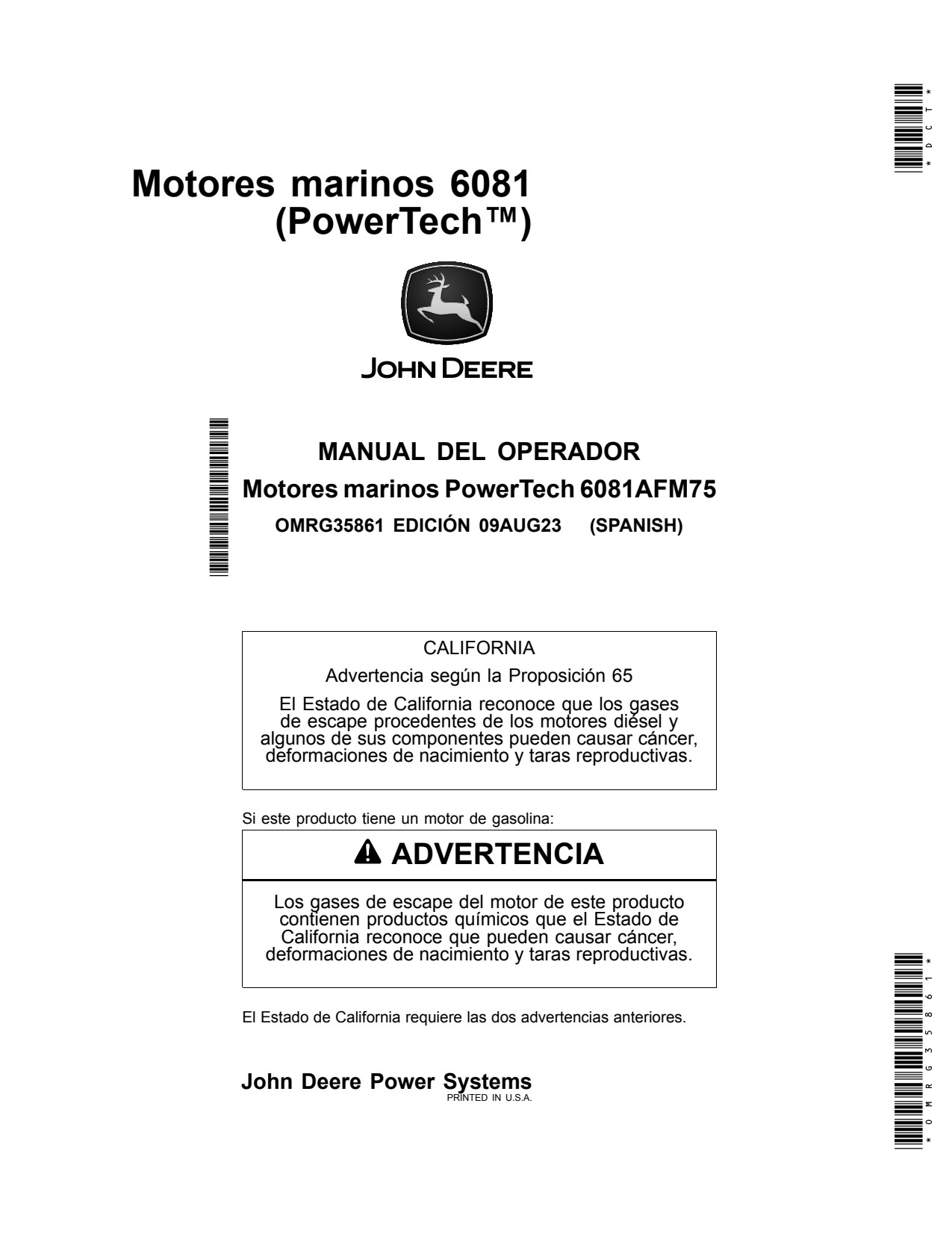 John Deere 8.1L 6081AFM75 Marine Engine Operator Manual OMRG35861 ES 1 John Deere 8.1L 6081AFM75 Marine Engine Operator Manual OMRG35861 ES