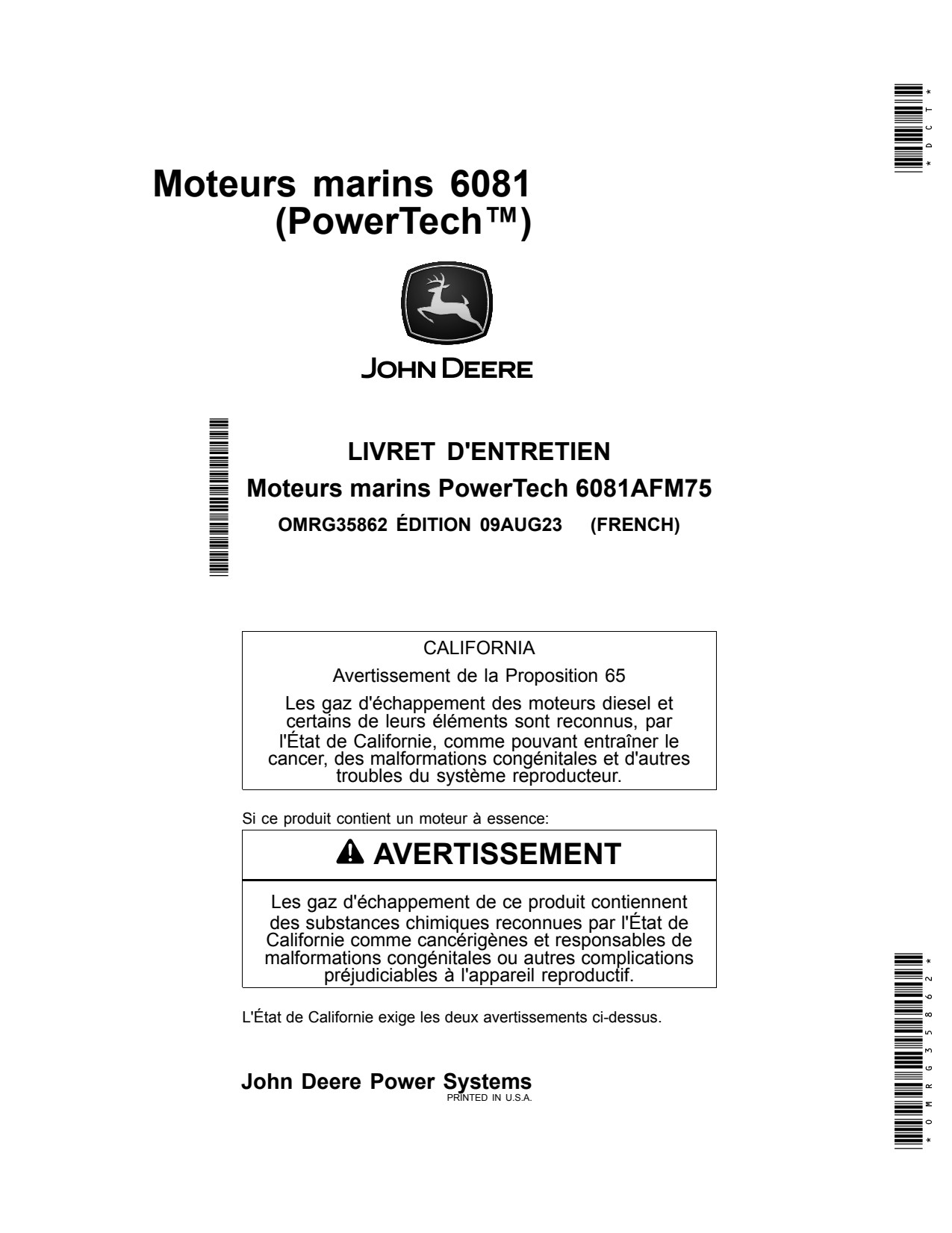 John Deere 8.1L 6081AFM75 Marine Engine Operator Manual OMRG35862 FR 1 John Deere 8.1L 6081AFM75 Marine Engine Operator Manual OMRG35862 FR