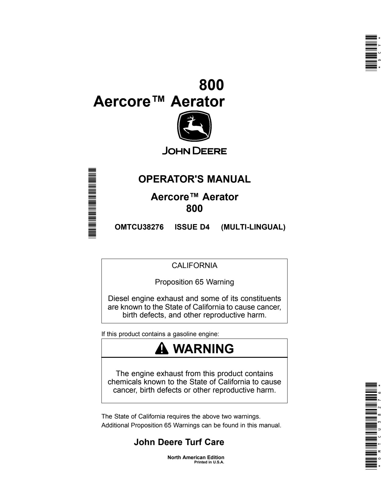 John Deere 800 Aercore Aerator Operator Manual OMTCU38276 1 John Deere 800 Aercore Aerator Operator Manual OMTCU38276