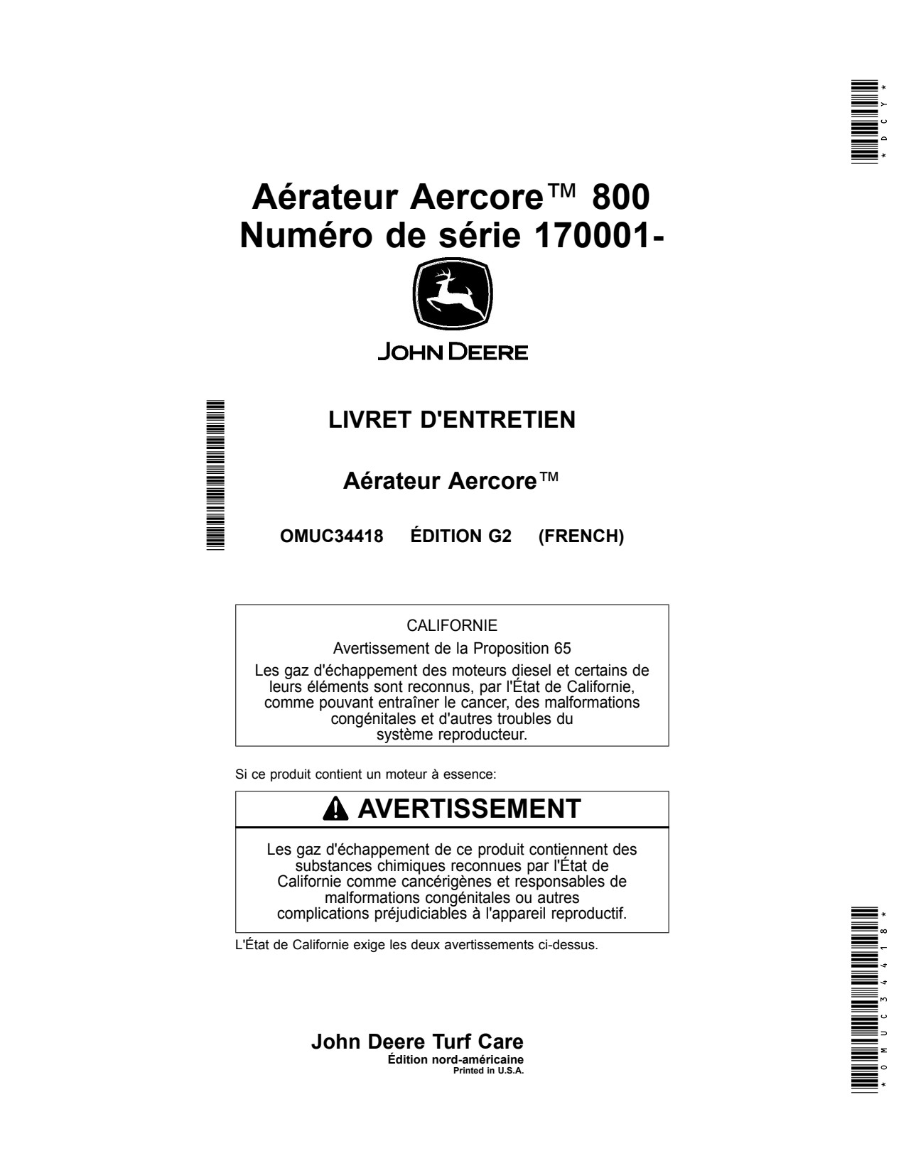John Deere 800 Aercore Aerator Operator Manual OMUC34418 FR 1 John Deere 800 Aercore Aerator Operator Manual OMUC34418 FR