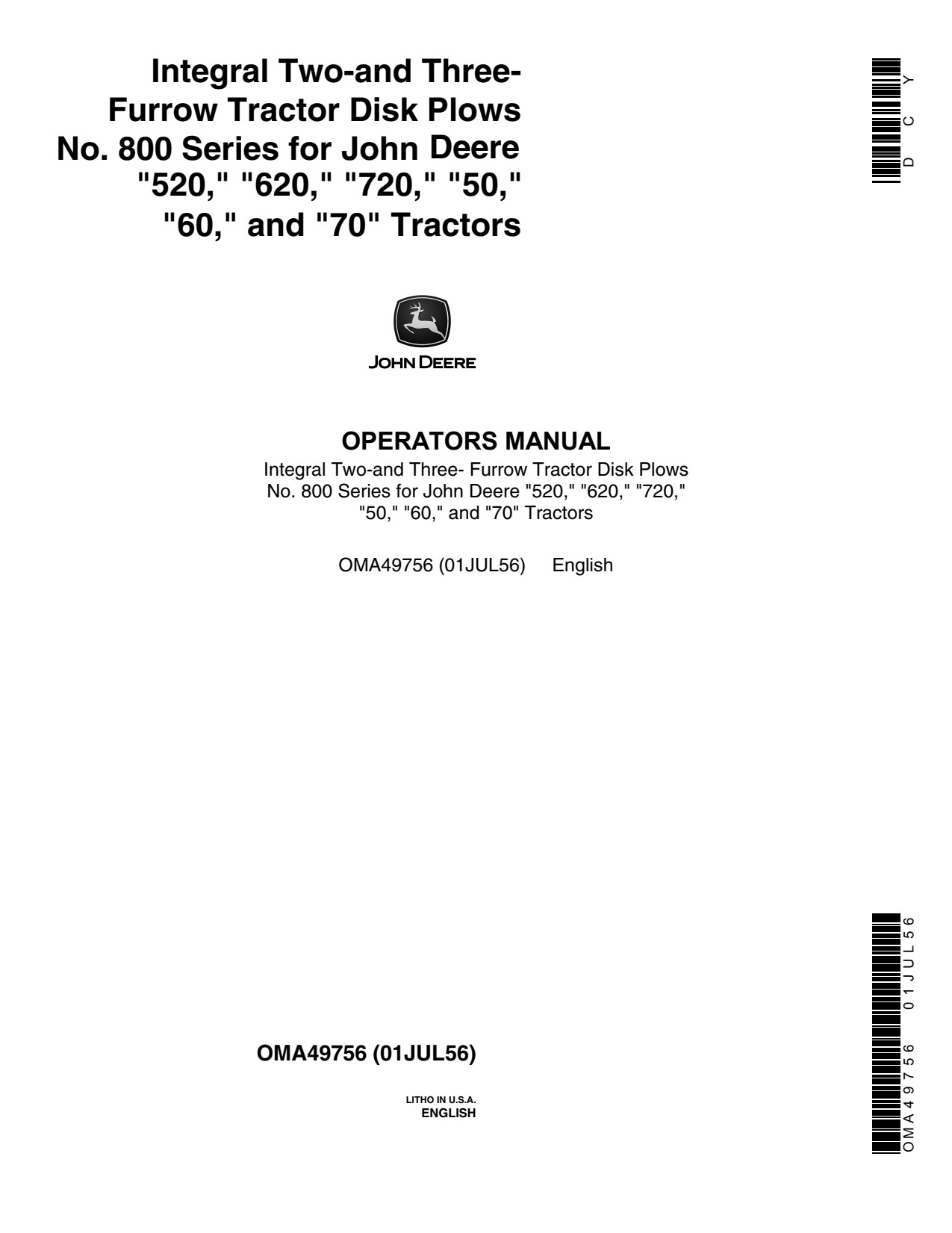 John Deere 800 Furrow Tractor Disk Operator Manual OMA49756 1 John Deere 800 Furrow Tractor Disk Operator Manual OMA49756