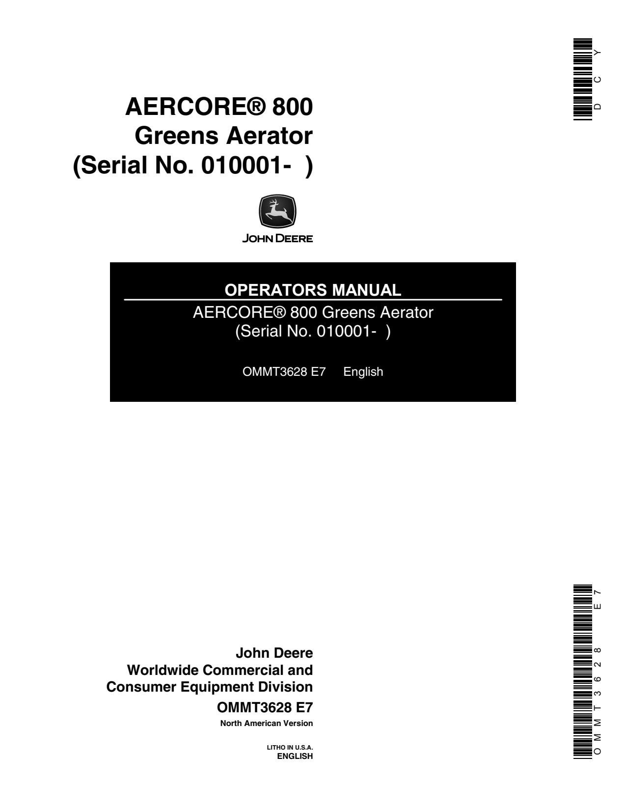 John Deere 800 Greens Aerator Operator Manual OMMT3628 1 John Deere 800 Greens Aerator Operator Manual OMMT3628
