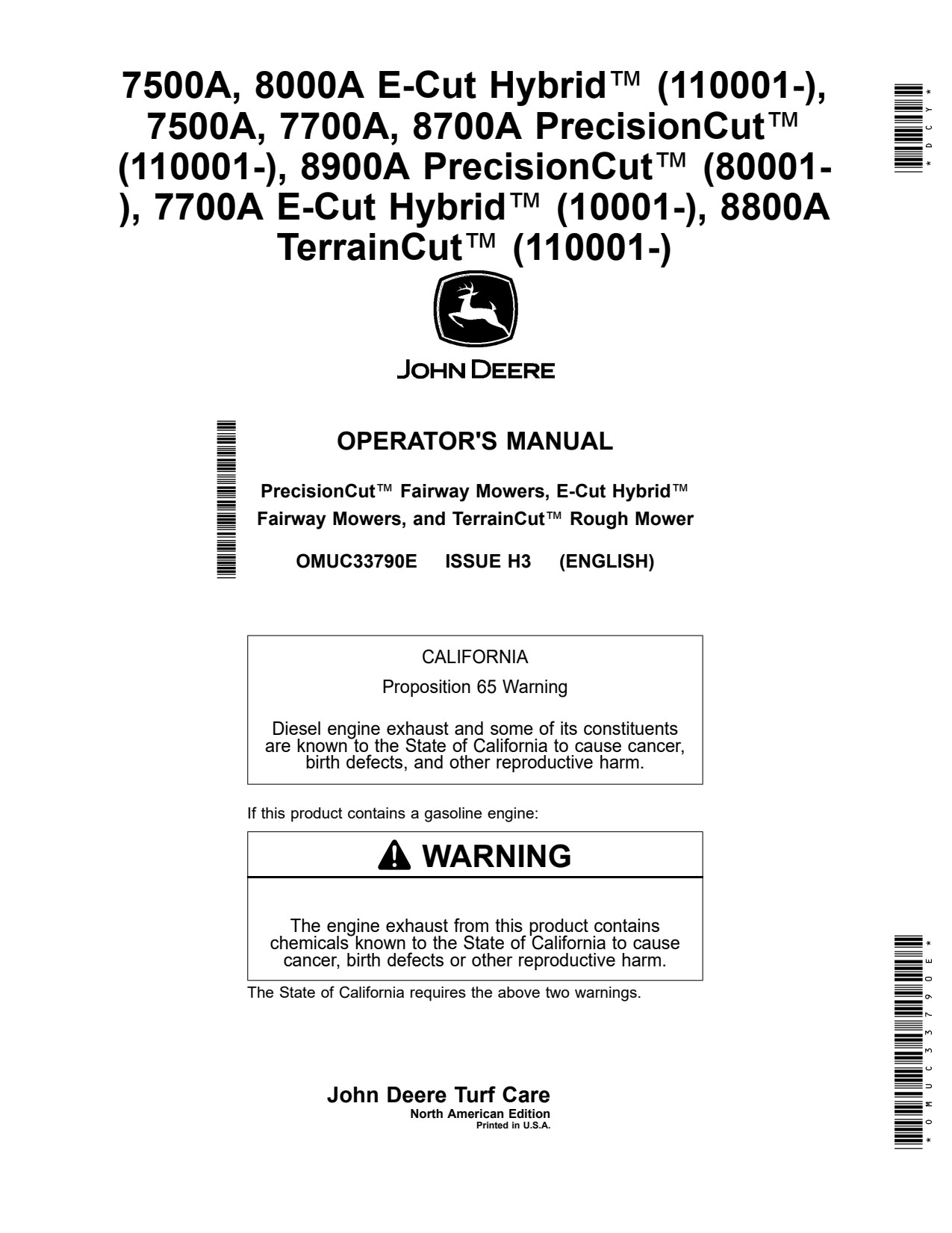 John Deere 8000A E-Cut Hybrid 7700A 7500A 8700A 8800A 8900A Wide Area Mower Operator Manual OMUC33790E 1 John Deere 8000A E-Cut Hybrid 7700A 7500A 8700A 8800A 8900A Wide Area Mower Operator Manual OMUC33790E
