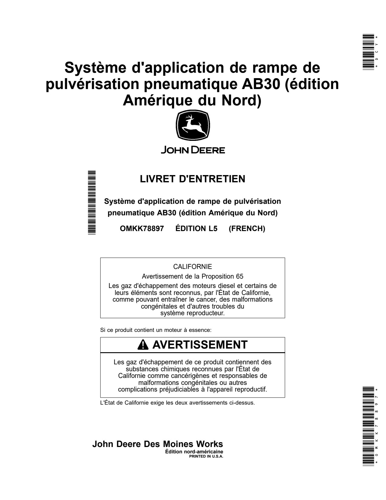 John Deere 800R AB30 Air Boom Application System Operator Manual OMKK78897 FR 1 John Deere 800R AB30 Air Boom Application System Operator Manual OMKK78897 FR