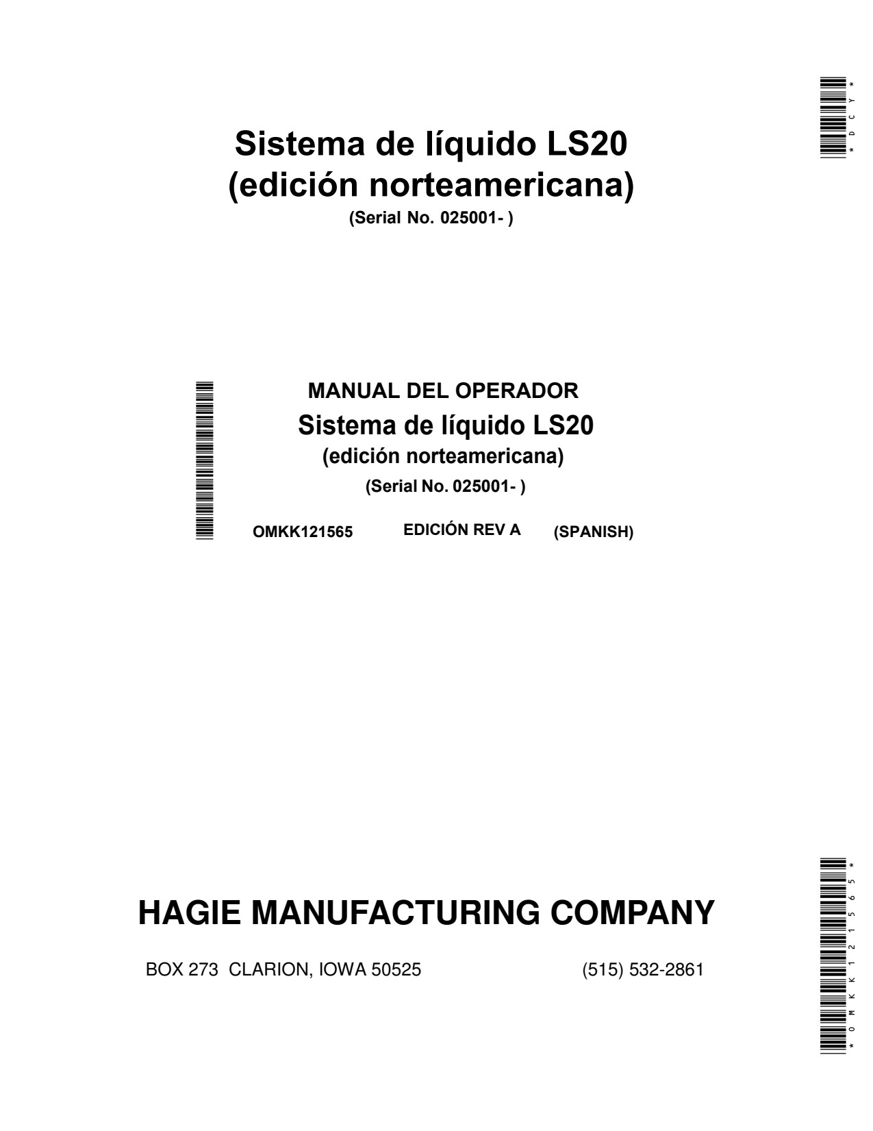 John Deere 800R LS20 Liquid System Operator Manual OMKK121565 ES 1 John Deere 800R LS20 Liquid System Operator Manual OMKK121565 ES