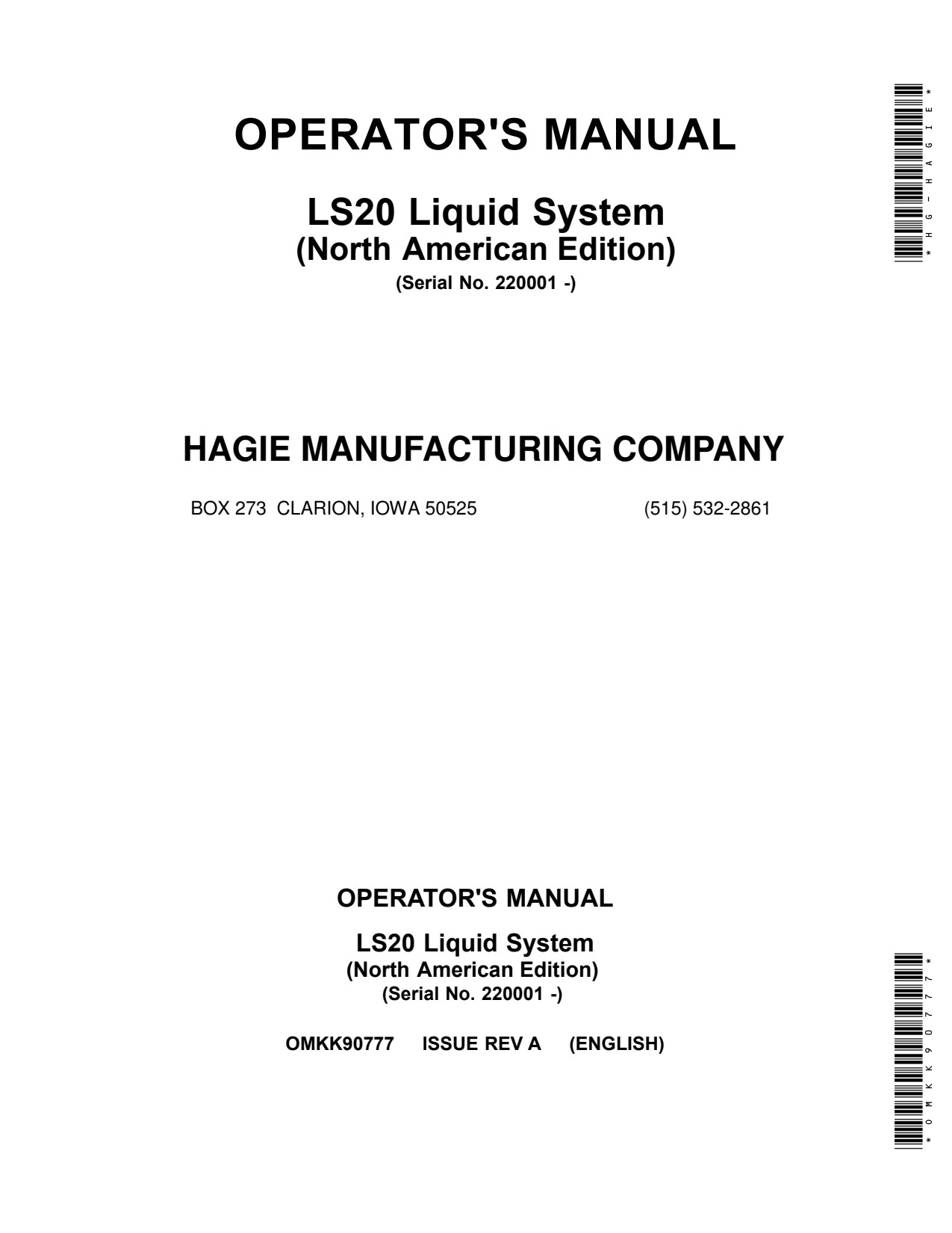 John Deere 800R LS20 Liquid System Operator Manual OMKK90777 1 John Deere 800R LS20 Liquid System Operator Manual OMKK90777