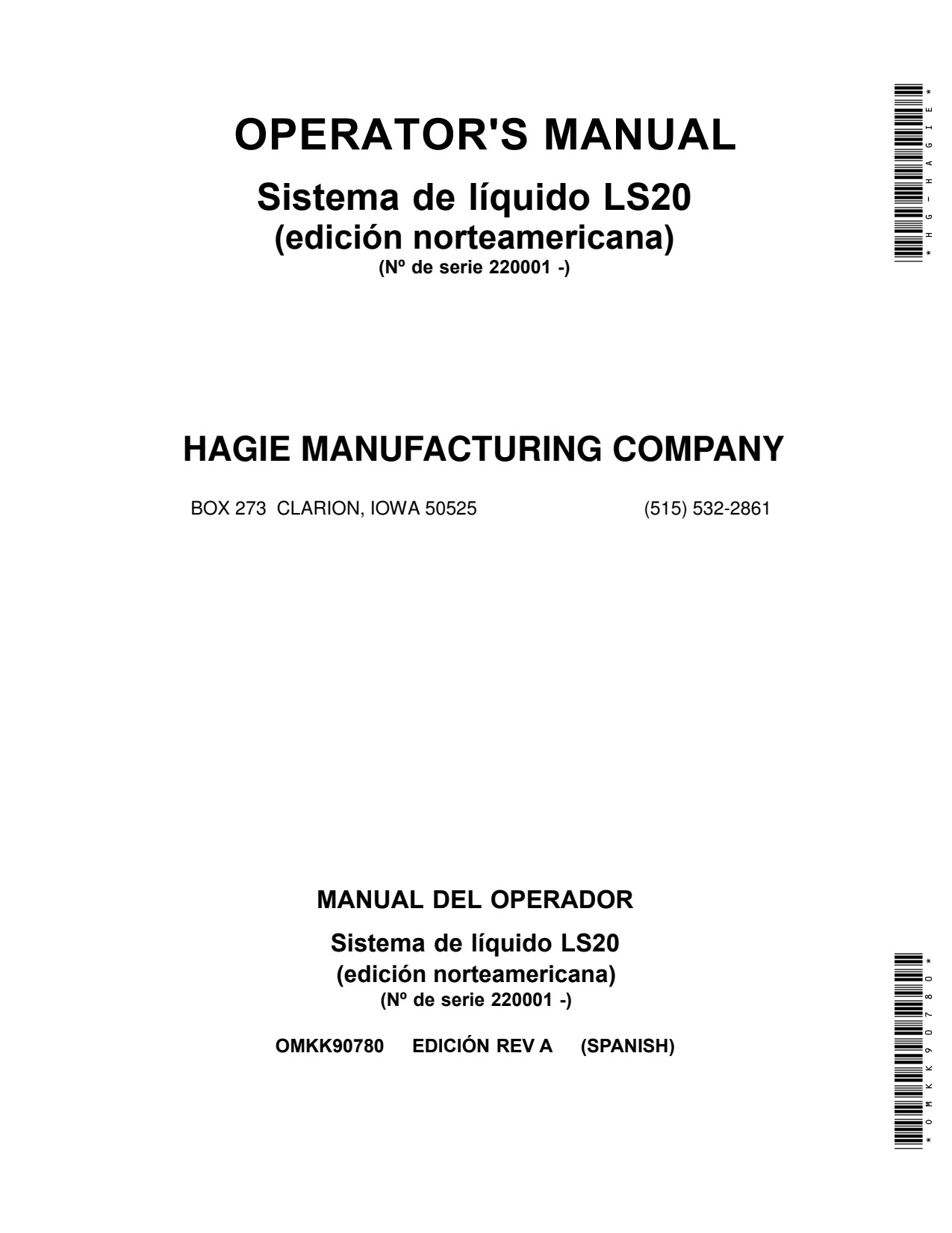 John Deere 800R LS20 Liquid System Operator Manual OMKK90780 ES 1 John Deere 800R LS20 Liquid System Operator Manual OMKK90780 ES