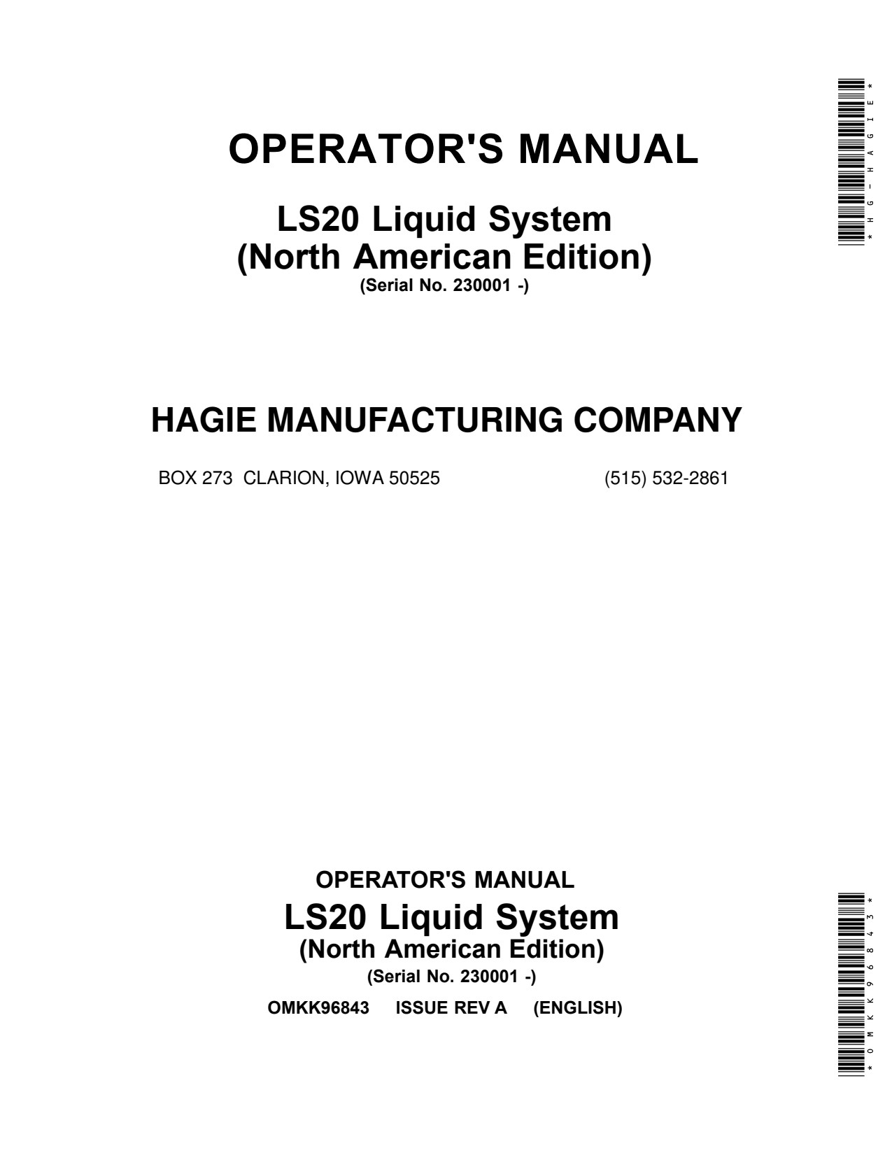 John Deere 800R LS20 Liquid System Operator Manual OMKK96843 1 John Deere 800R LS20 Liquid System Operator Manual OMKK96843