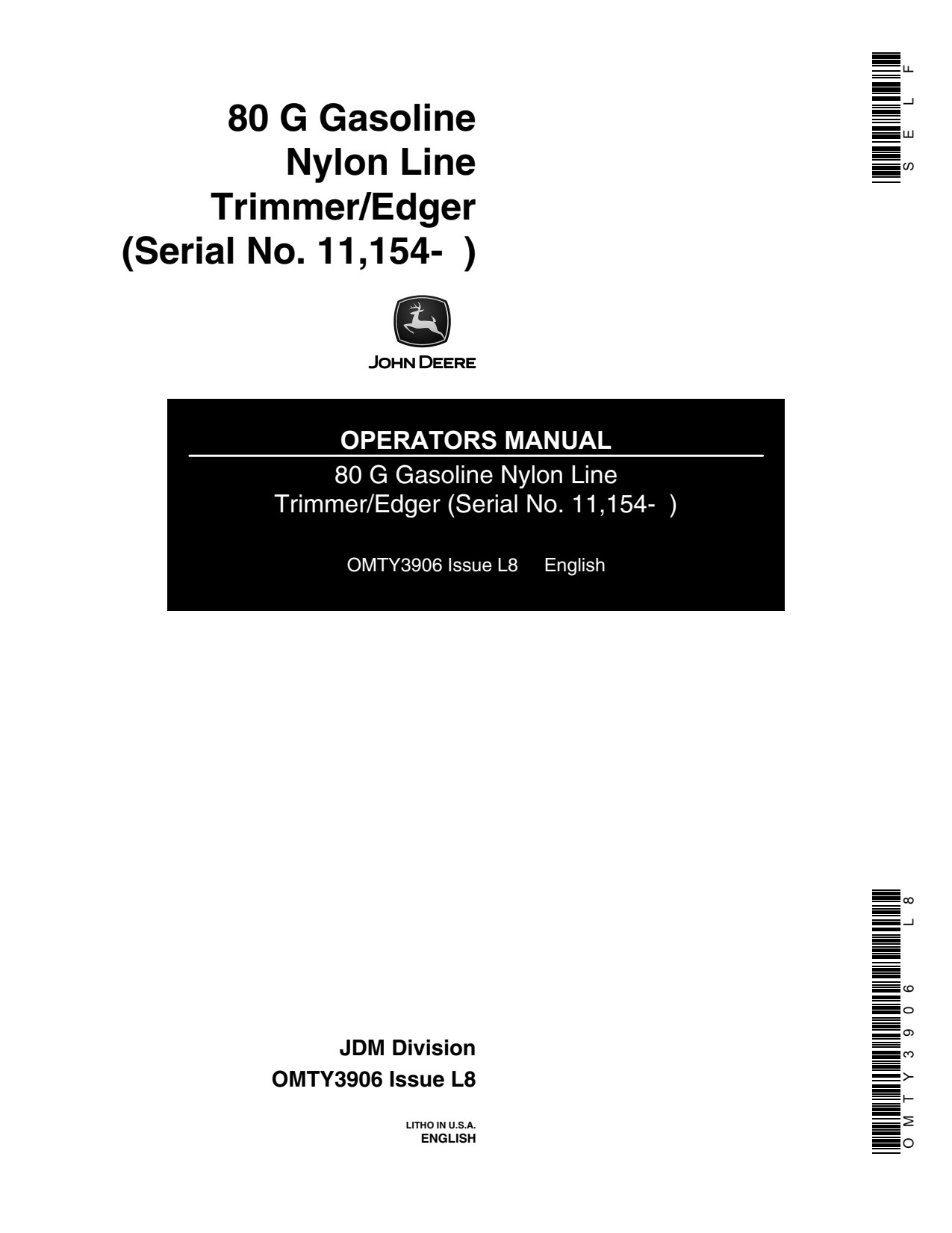 John Deere 80G Nylon Line Trimmer Operator Manual OMTY3906 1 John Deere 80G Nylon Line Trimmer Operator Manual OMTY3906