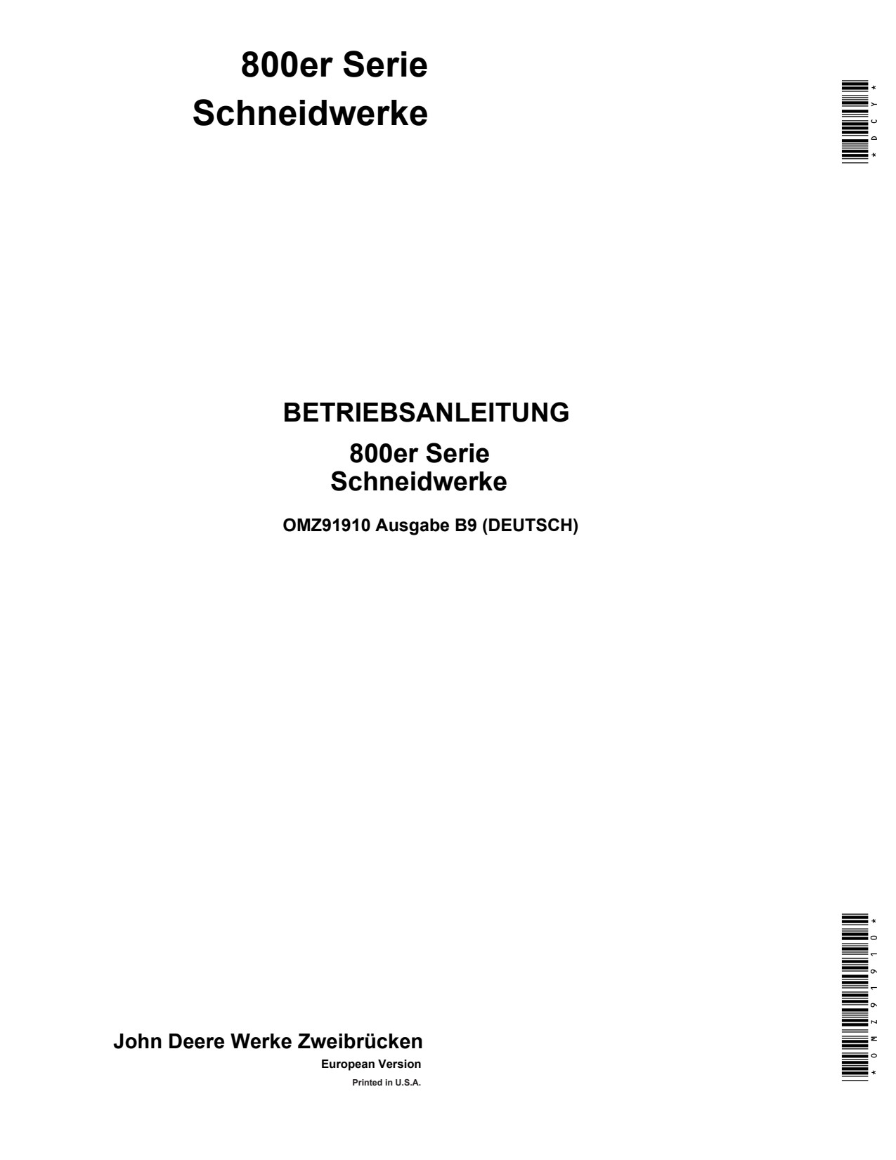 John Deere 810 to 820 1100 800 Header Platform Operator Manual OMZ91910 DE 1 John Deere 810 to 820 1100 800 Header Platform Operator Manual OMZ91910 DE