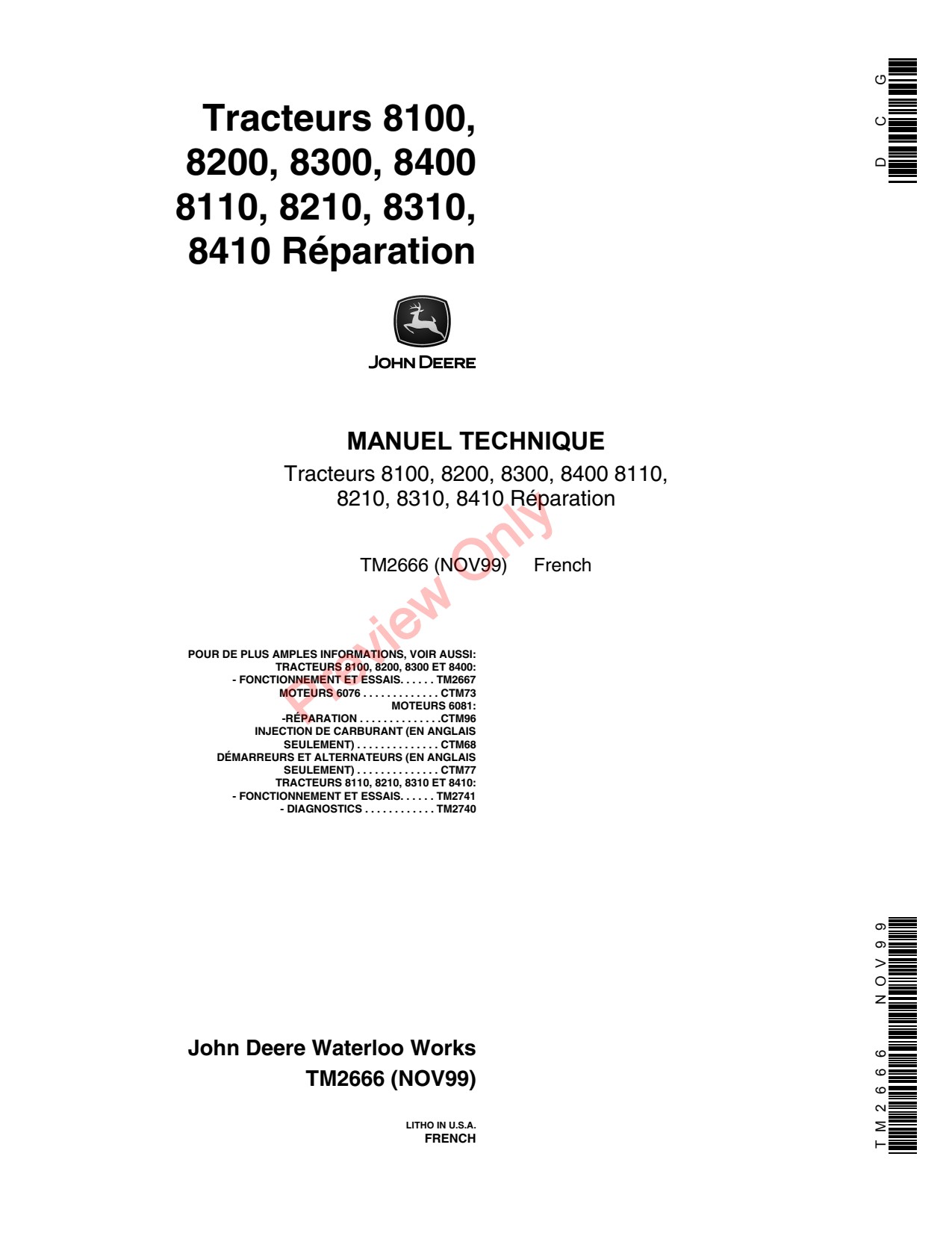 John Deere 8100 to 8300 8110 8410 8400 Tractor Technical Manual TM2666 FR 1 John Deere 8100 to 8300 8110 8410 8400 Tractor Technical Manual TM2666 FR