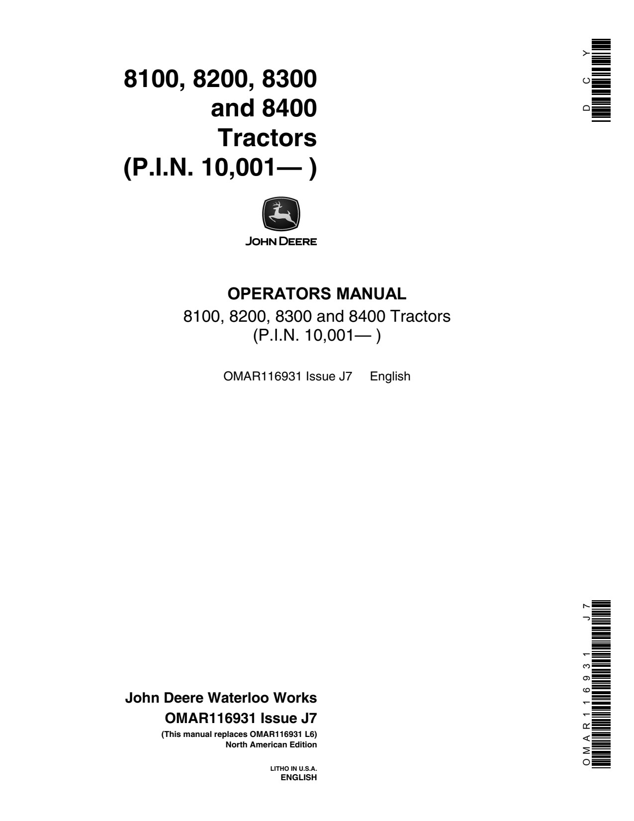 John Deere 8100 to 8400 Tractor Operator Manual OMAR116931 1 John Deere 8100 to 8400 Tractor Operator Manual OMAR116931