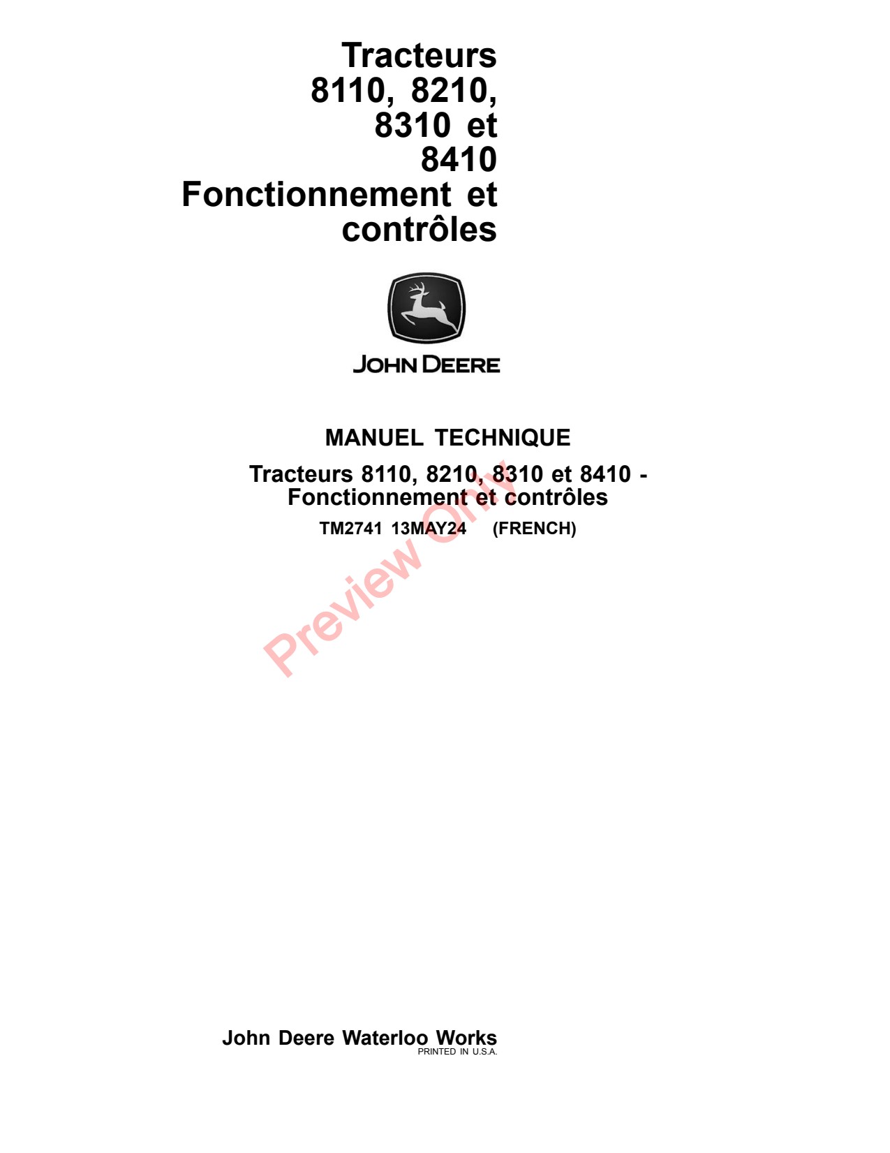 John Deere 8110 to 8410 Tractor Diagnostic Operation Test Technical Manual TM2741 FR 1 John Deere 8110 to 8410 Tractor Diagnostic Operation Test Technical Manual TM2741 FR
