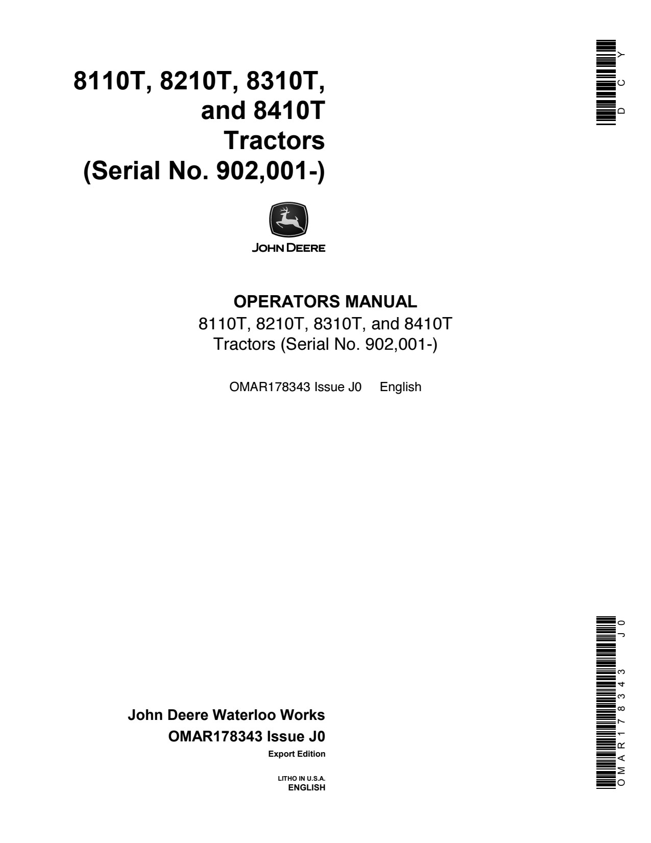 John Deere 8110T 8210T 8310T 8410T 811T Tractor Operator Manual OMAR178343 1 John Deere 8110T 8210T 8310T 8410T 811T Tractor Operator Manual OMAR178343