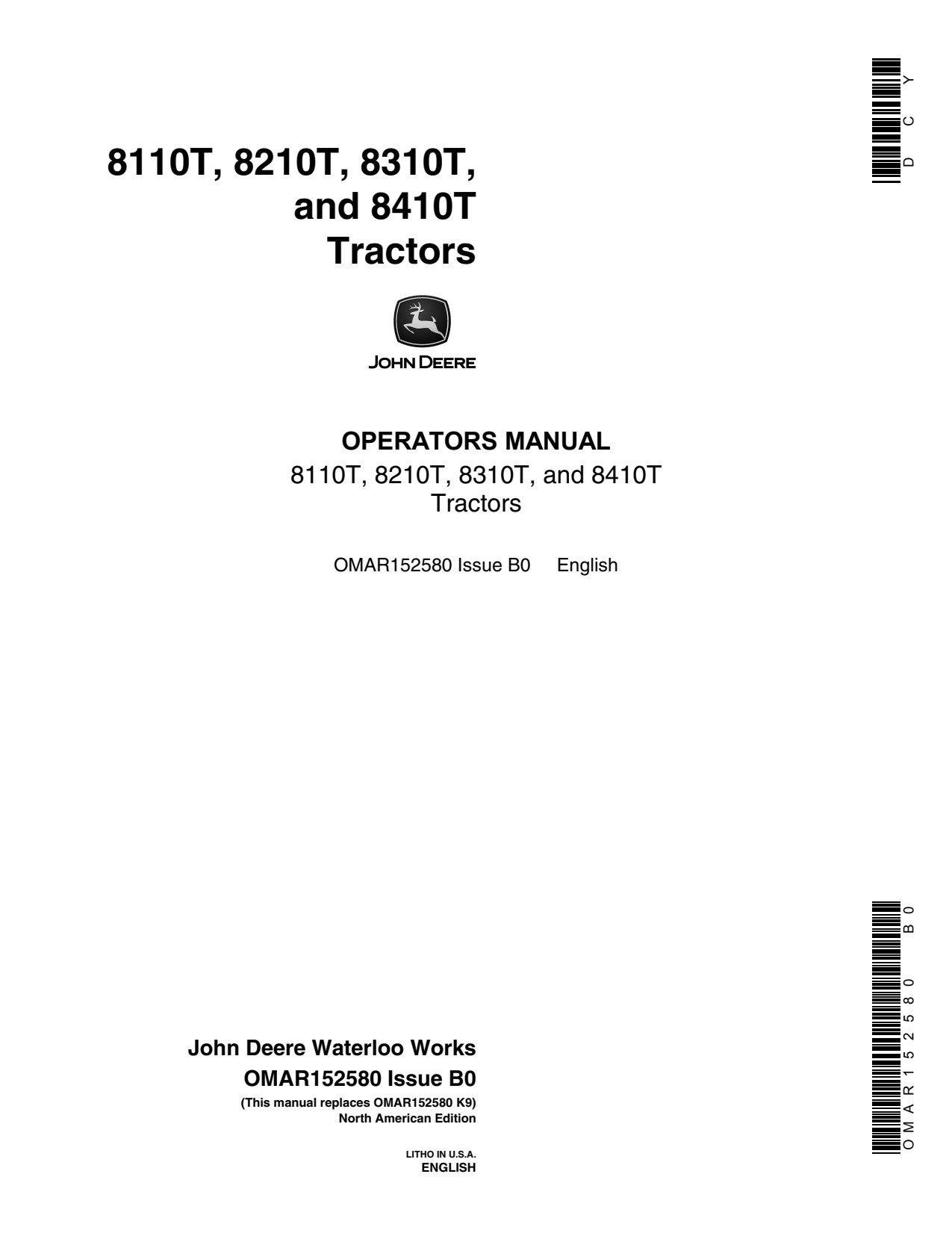 John Deere 8110T 8210T 8310T 8410T Tractor Operator Manual OMAR152580 1 John Deere 8110T 8210T 8310T 8410T Tractor Operator Manual OMAR152580