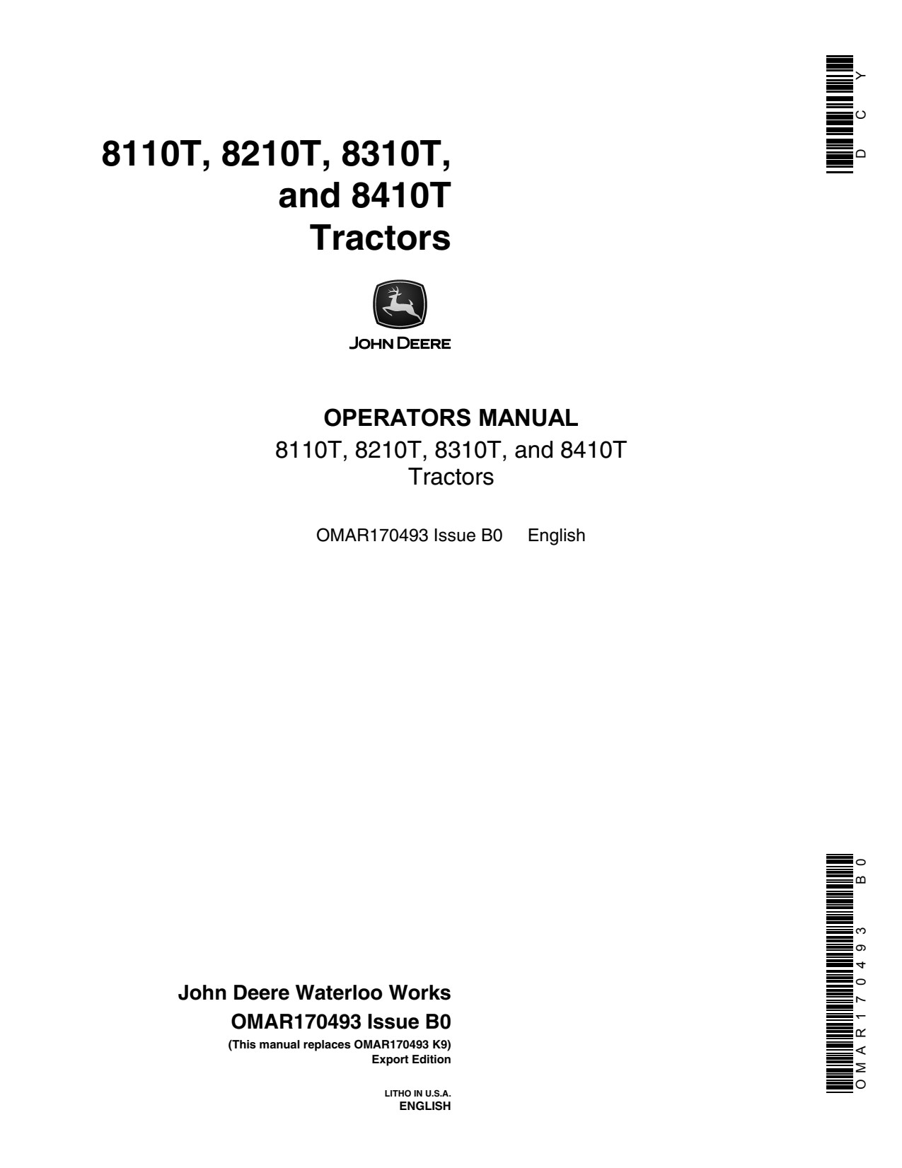 John Deere 8110T 8210T 8310T 8410T Tractor Operator Manual OMAR170493 1 John Deere 8110T 8210T 8310T 8410T Tractor Operator Manual OMAR170493