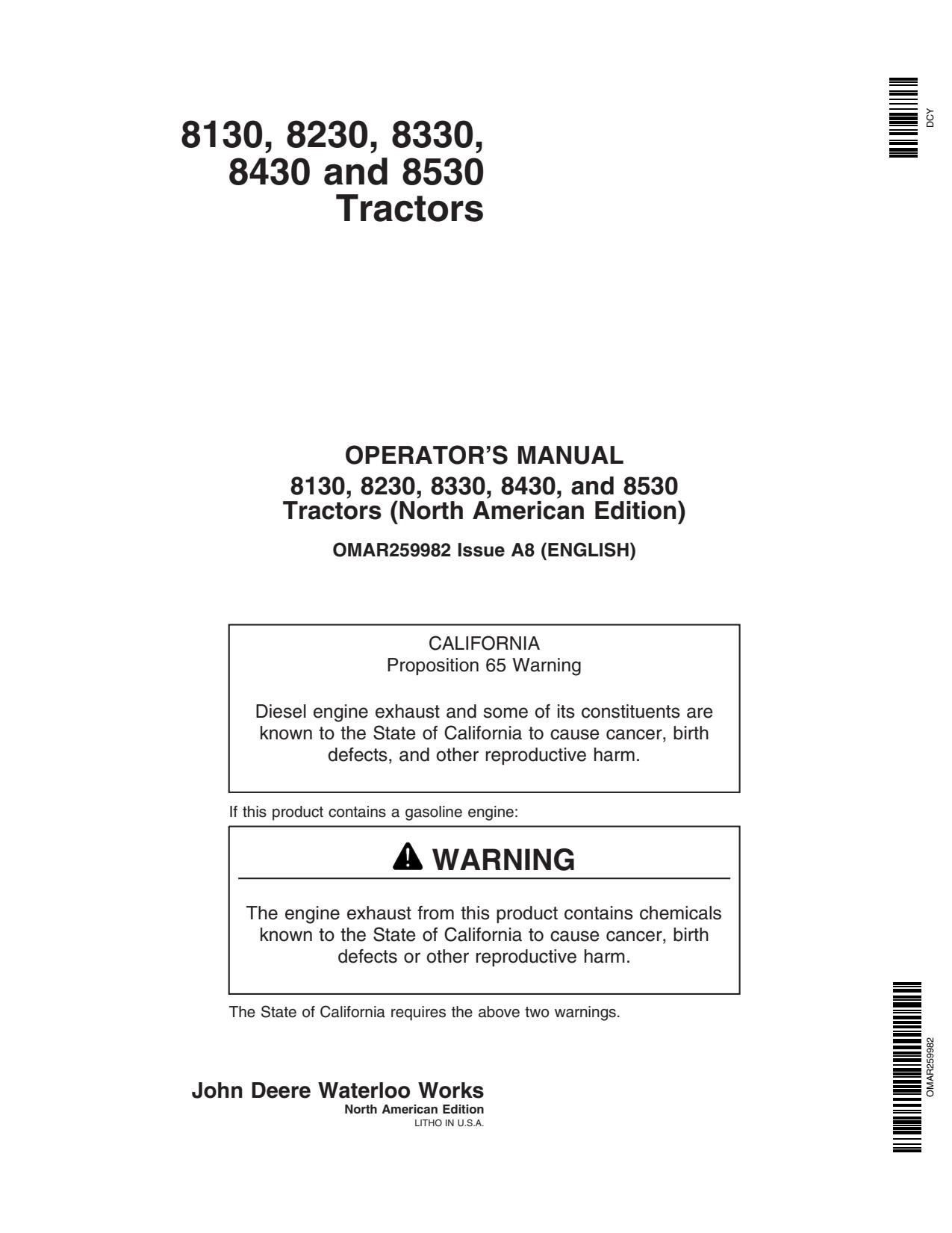 John Deere 8130 to 8530 Row Crop Tractor Operator Manual OMAR259982 1 John Deere 8130 to 8530 Row Crop Tractor Operator Manual OMAR259982