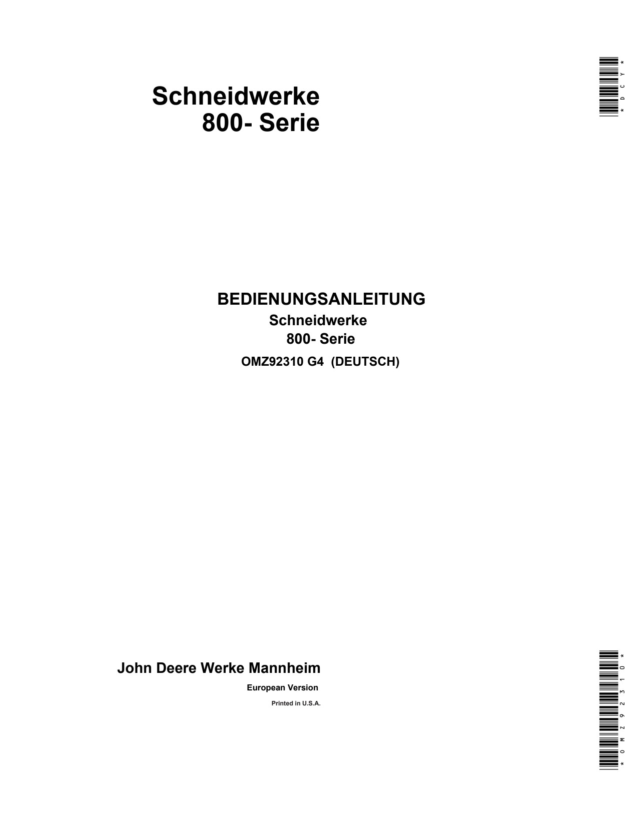John Deere 814 to 820 800 Header Platform Operator Manual OMZ92310 DE 1 John Deere 814 to 820 800 Header Platform Operator Manual OMZ92310 DE
