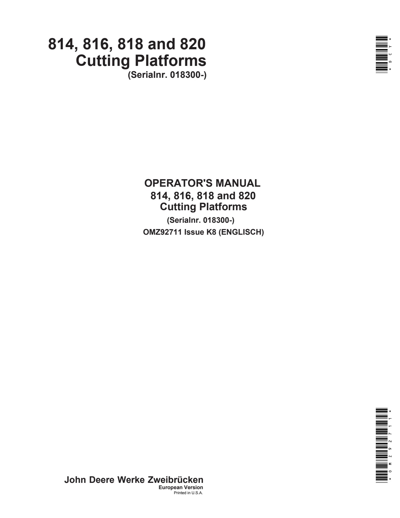 John Deere 814 to 820 Header Platform Operator Manual OMZ92711 1 John Deere 814 to 820 Header Platform Operator Manual OMZ92711