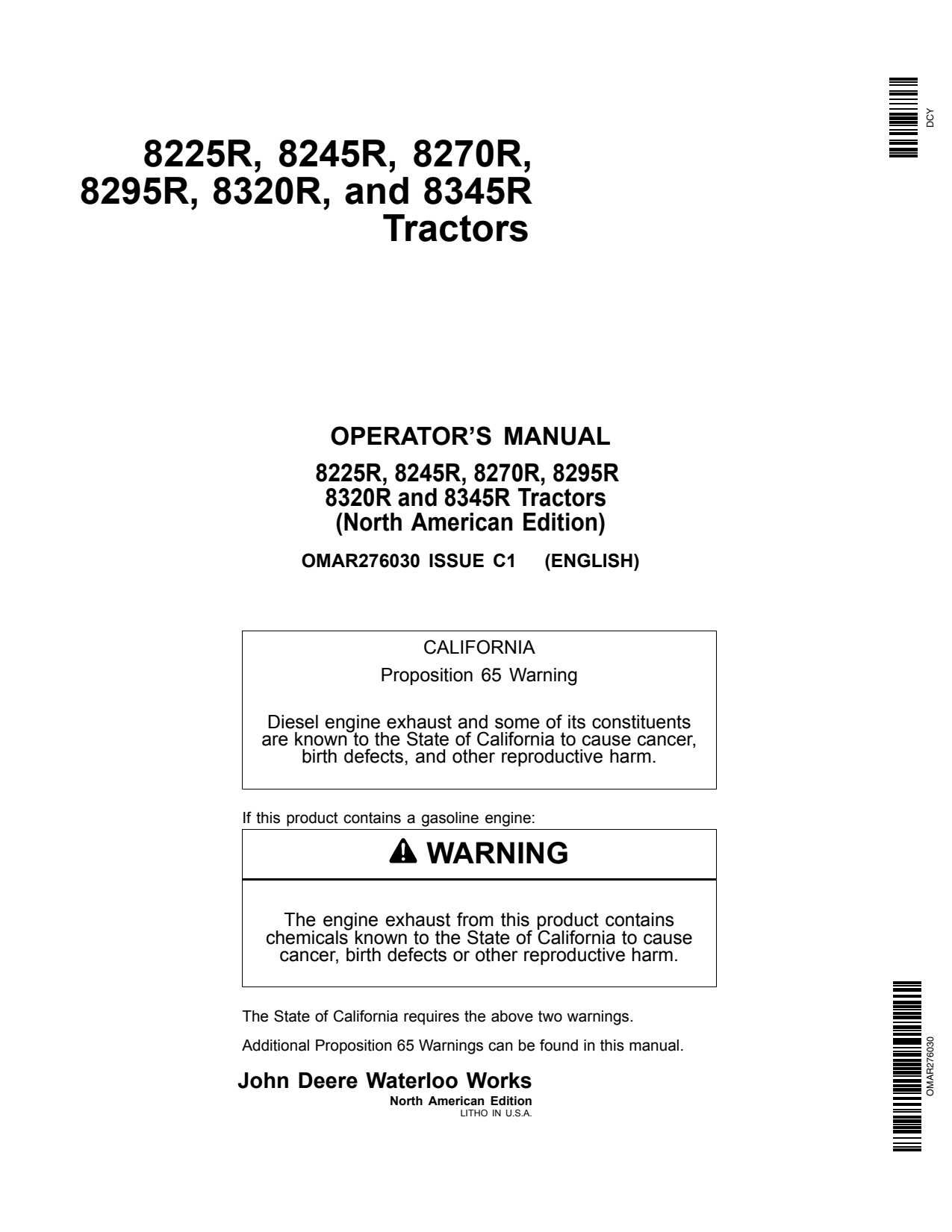 John Deere 8225R 8245R 8270R 8295R 8345R 8320R Tractor Operator Manual OMAR276030 1 John Deere 8225R 8245R 8270R 8295R 8345R 8320R Tractor Operator Manual OMAR276030