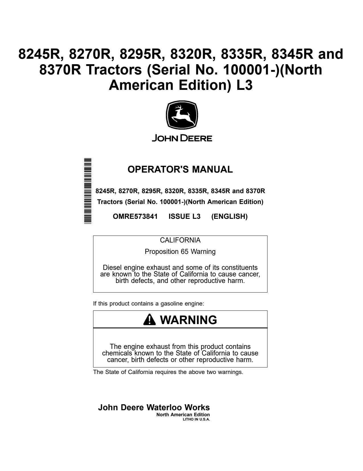 John Deere 8245R 8270R 8295R 8320R 8335R 8345R 8370R Tractor Operator Manual OMRE573841 1 John Deere 8245R 8270R 8295R 8320R 8335R 8345R 8370R Tractor Operator Manual OMRE573841