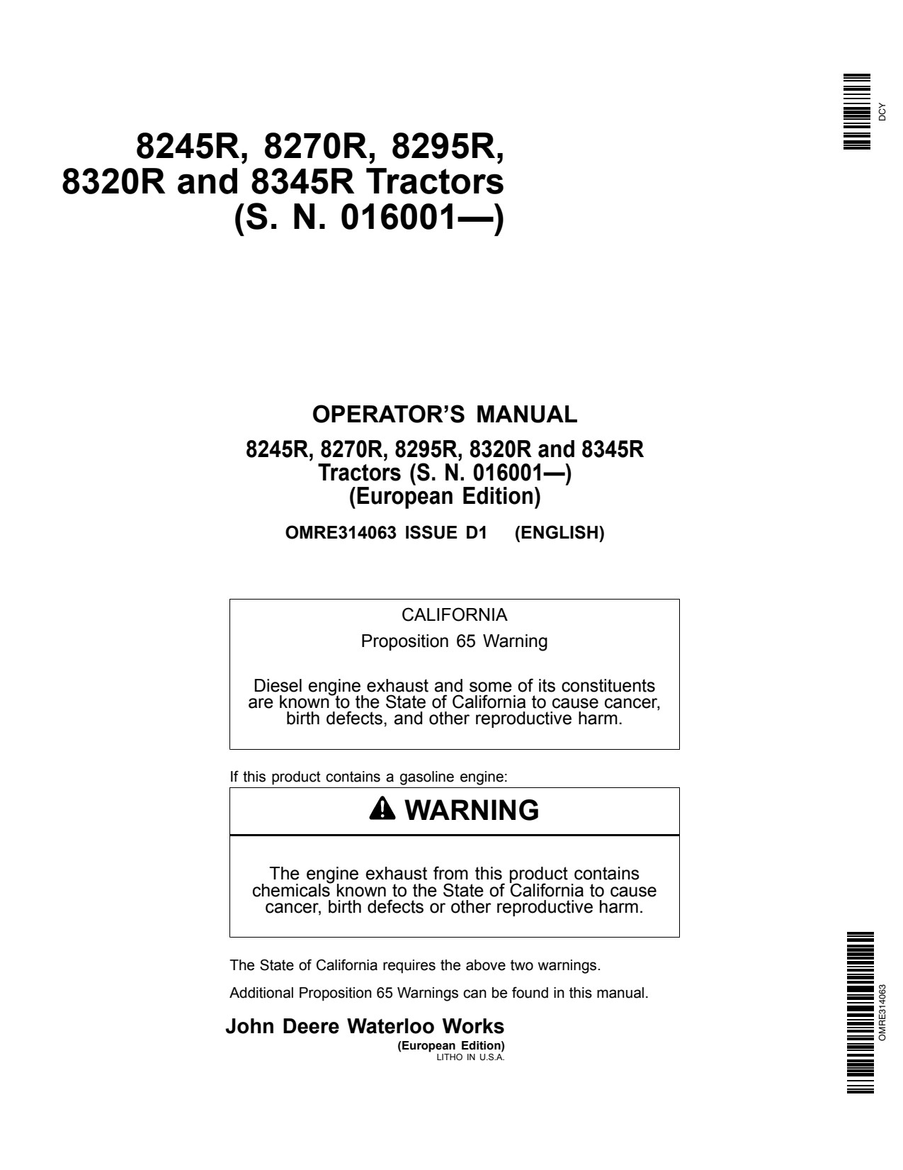 John Deere 8245R 8270R 8295R 8320R 8345R 8225R Tractor Operator Manual OMRE314063 1 John Deere 8245R 8270R 8295R 8320R 8345R 8225R Tractor Operator Manual OMRE314063