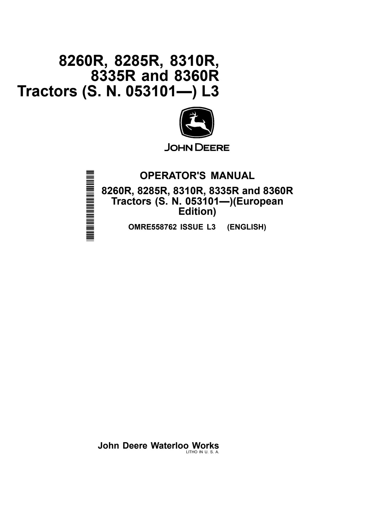 John Deere 8260R 8285R 8310R 8335R 8360R Tractor Operator Manual OMRE558762 1 John Deere 8260R 8285R 8310R 8335R 8360R Tractor Operator Manual OMRE558762
