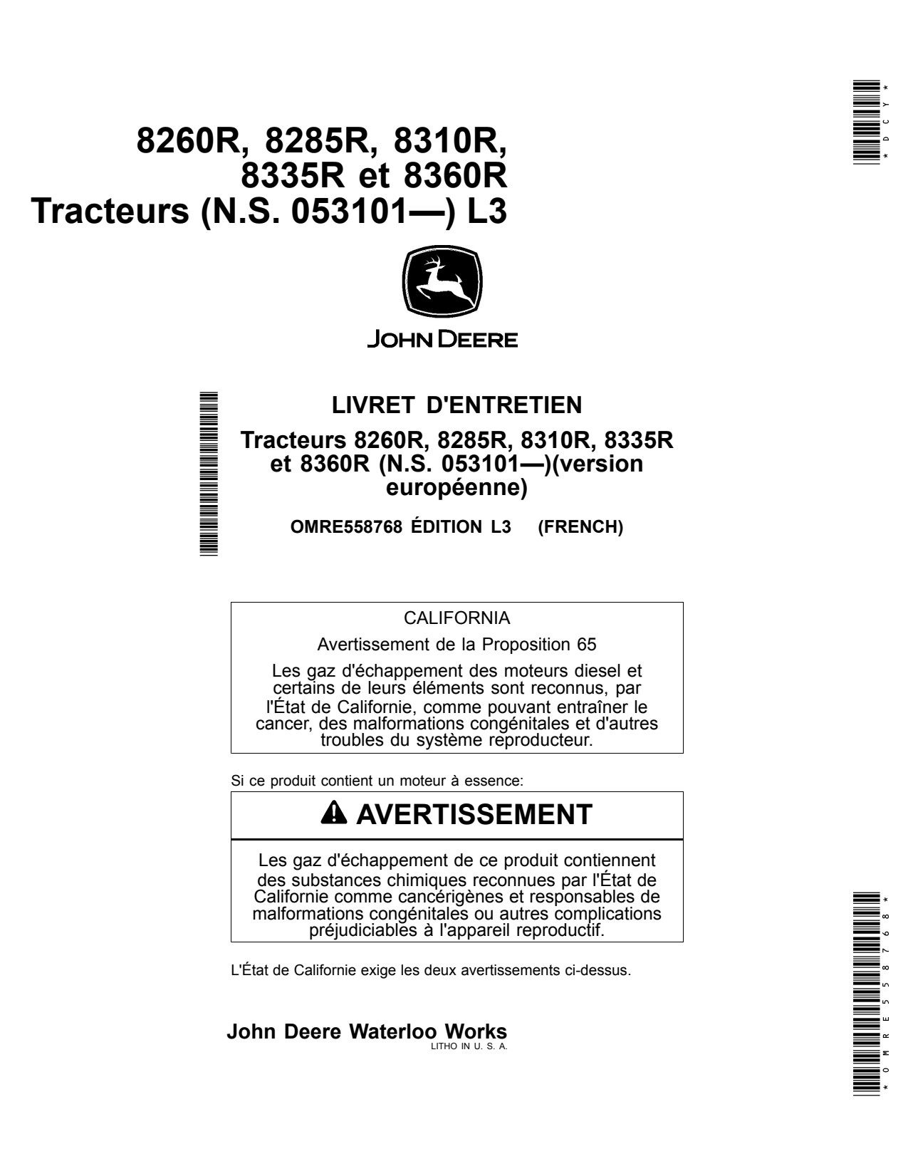 John Deere 8260R 8285R 8310R 8335R 8360R Tractor Operator Manual OMRE558768 FR 1 John Deere 8260R 8285R 8310R 8335R 8360R Tractor Operator Manual OMRE558768 FR