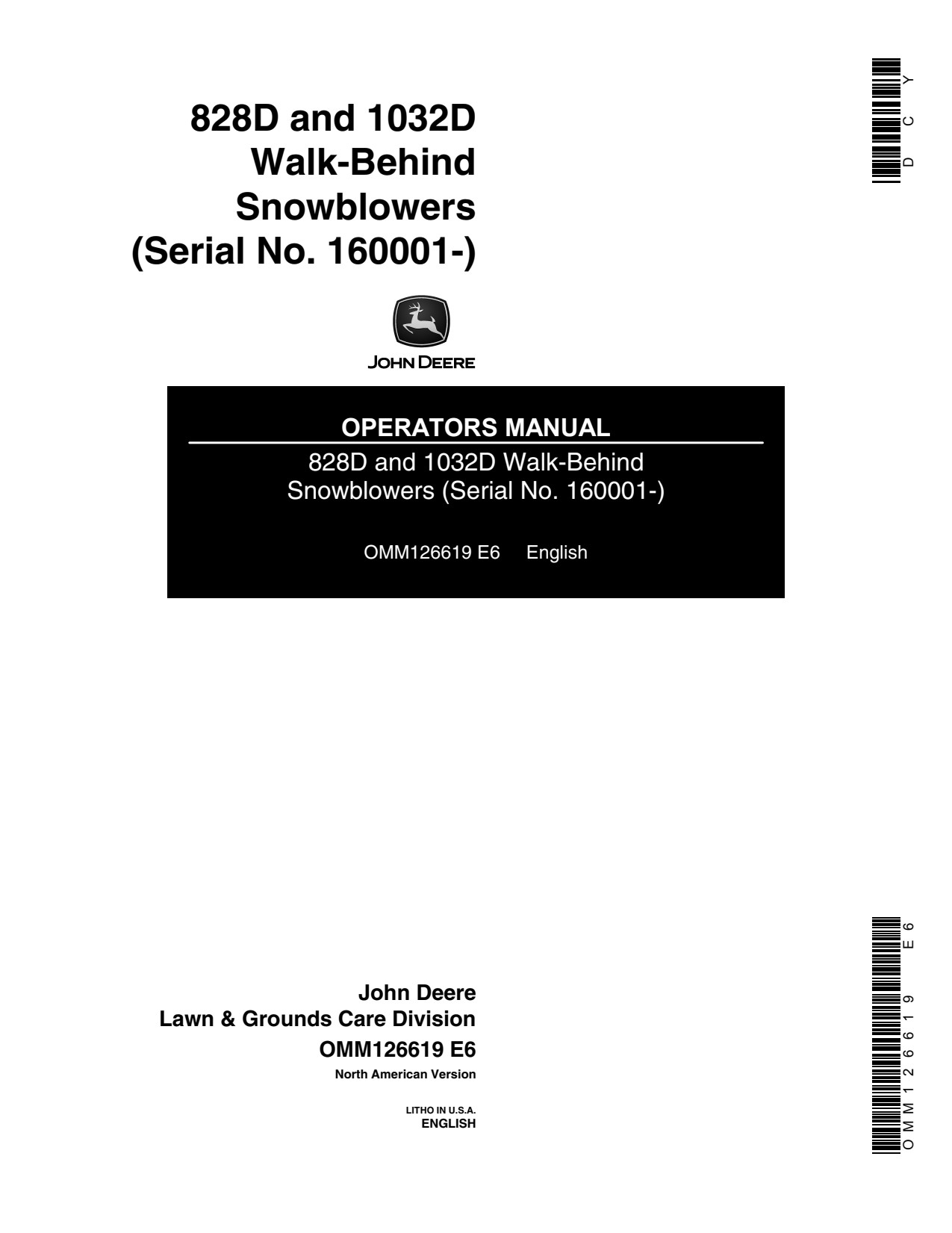 John Deere 828D 1032D Walk-behind Snow Blower Operator Manual OMM126619 1 John Deere 828D 1032D Walk-behind Snow Blower Operator Manual OMM126619