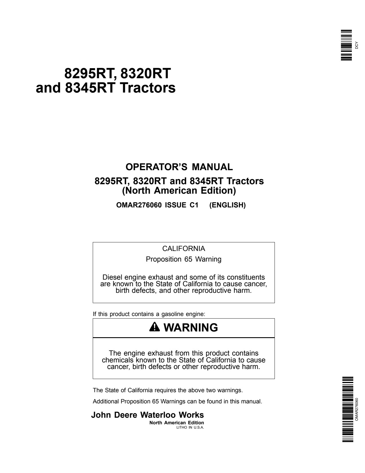 John Deere 8295RT 8320RT 8345RT Tractor Operator Manual OMAR276060 1 John Deere 8295RT 8320RT 8345RT Tractor Operator Manual OMAR276060