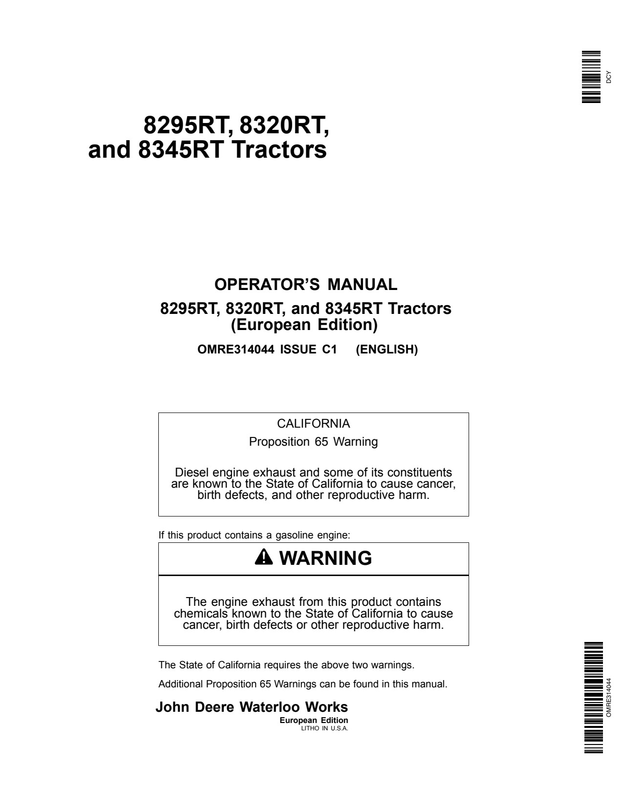 John Deere 8295RT 8320RT 8345RT Tractor Operator Manual OMRE314044 1 John Deere 8295RT 8320RT 8345RT Tractor Operator Manual OMRE314044
