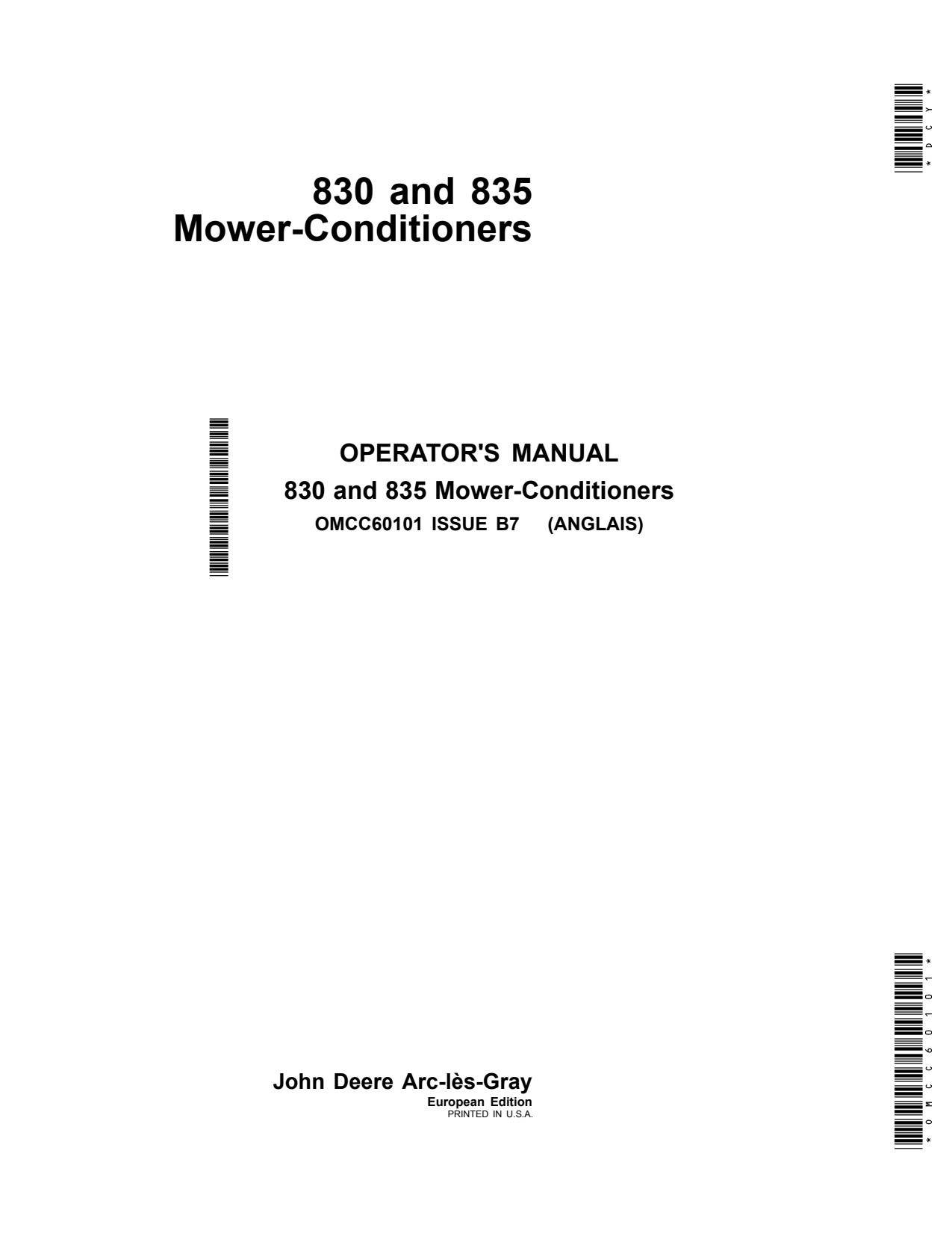 John Deere 830 835 Rotary Mower Conditioner Operator Manual OMCC60101 1 John Deere 830 835 Rotary Mower Conditioner Operator Manual OMCC60101