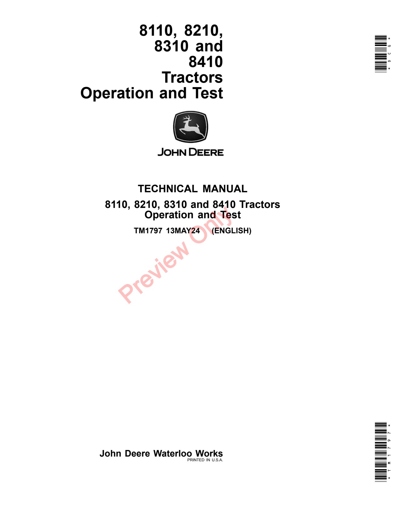 John Deere 8310 8410 8110 8210 Tractor Diagnostic Operation Test Technical Manual TM1797 1 John Deere 8310 8410 8110 8210 Tractor Diagnostic Operation Test Technical Manual TM1797