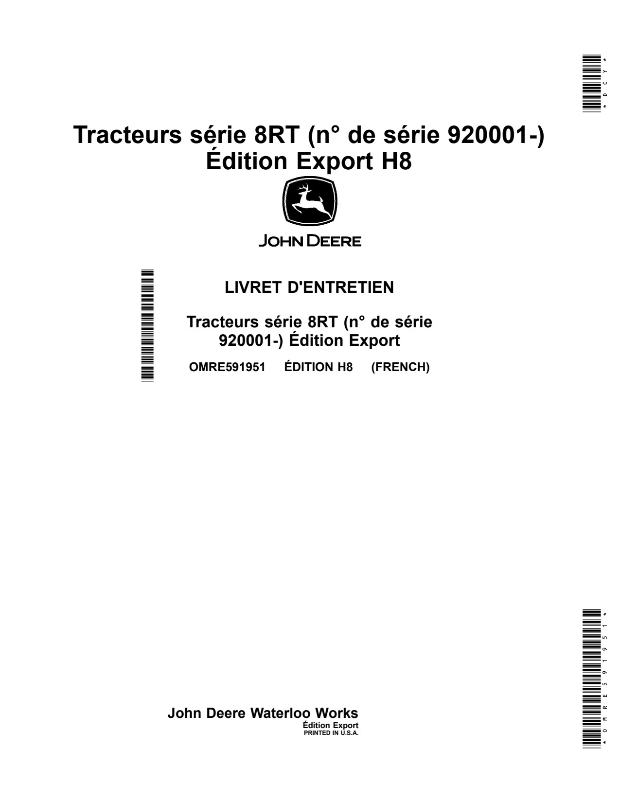 John Deere 8320RT 8345RT 8370RT 8RT H8 Tractor Operator Manual OMRE591951 FR 1 John Deere 8320RT 8345RT 8370RT 8RT H8 Tractor Operator Manual OMRE591951 FR