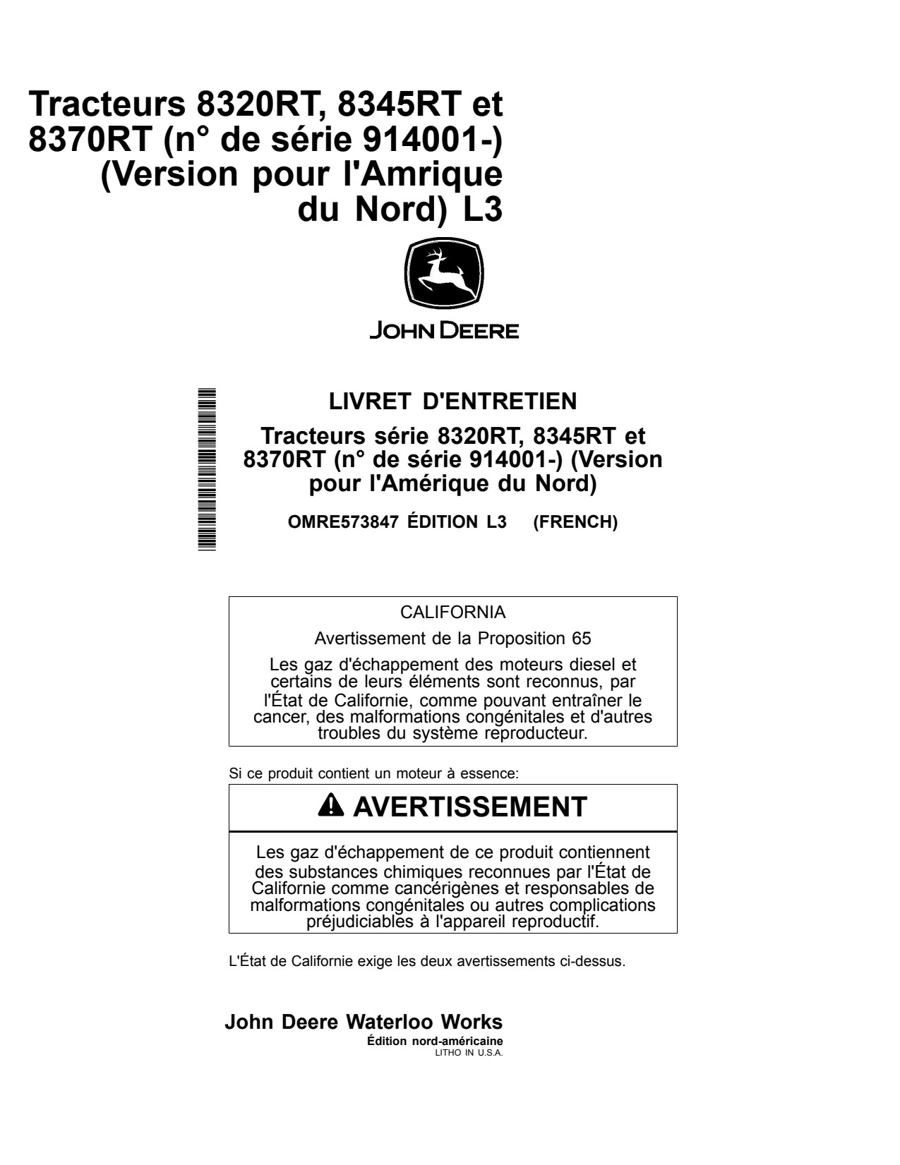 John Deere 8320RT 8345RT 8370RT K4 Tractor Operator Manual OMRE573847 FR 1 John Deere 8320RT 8345RT 8370RT K4 Tractor Operator Manual OMRE573847 FR