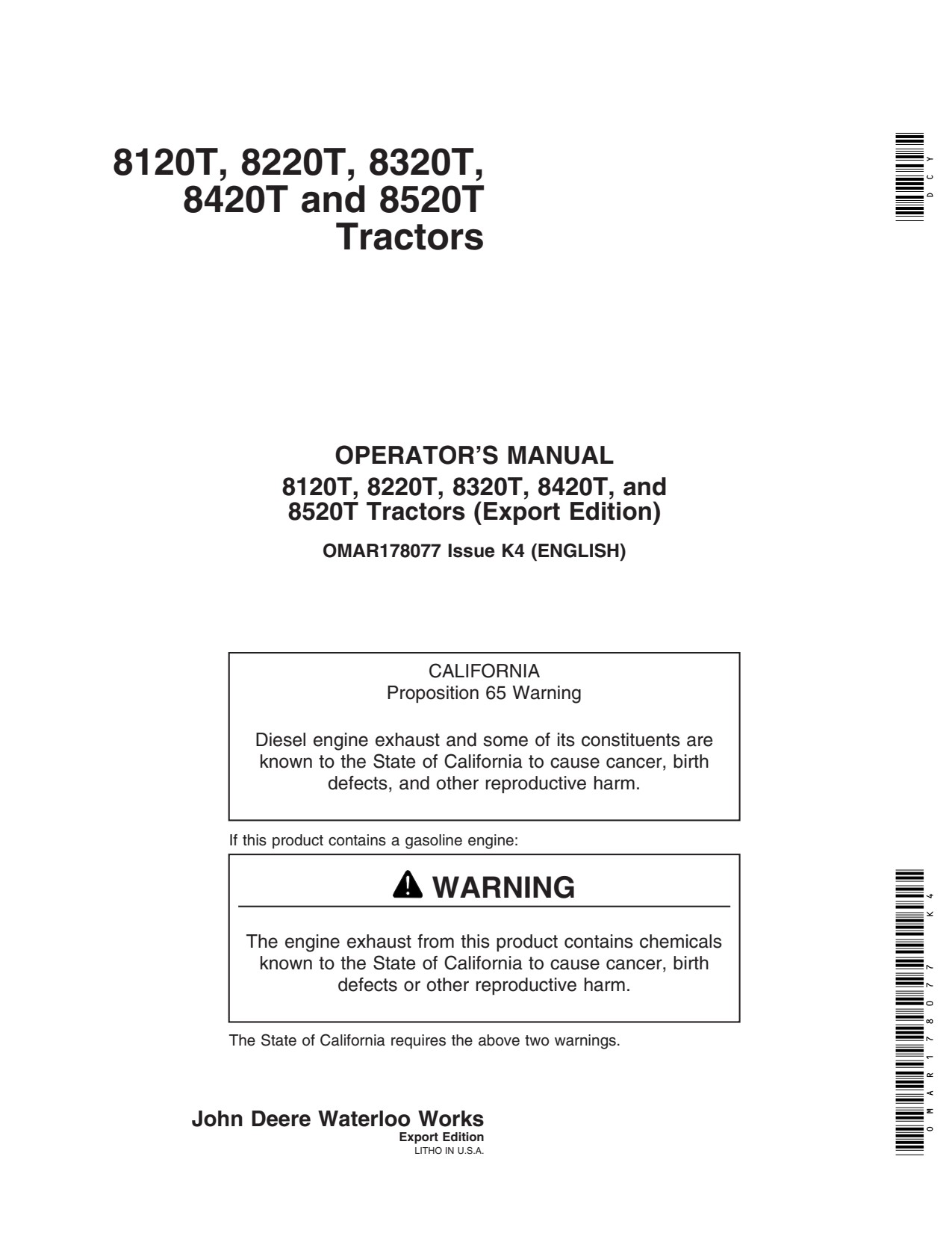 John Deere 8320T 8420T 8520T 8120T 8220T Tractor Operator Manual OMAR178077 1 John Deere 8320T 8420T 8520T 8120T 8220T Tractor Operator Manual OMAR178077