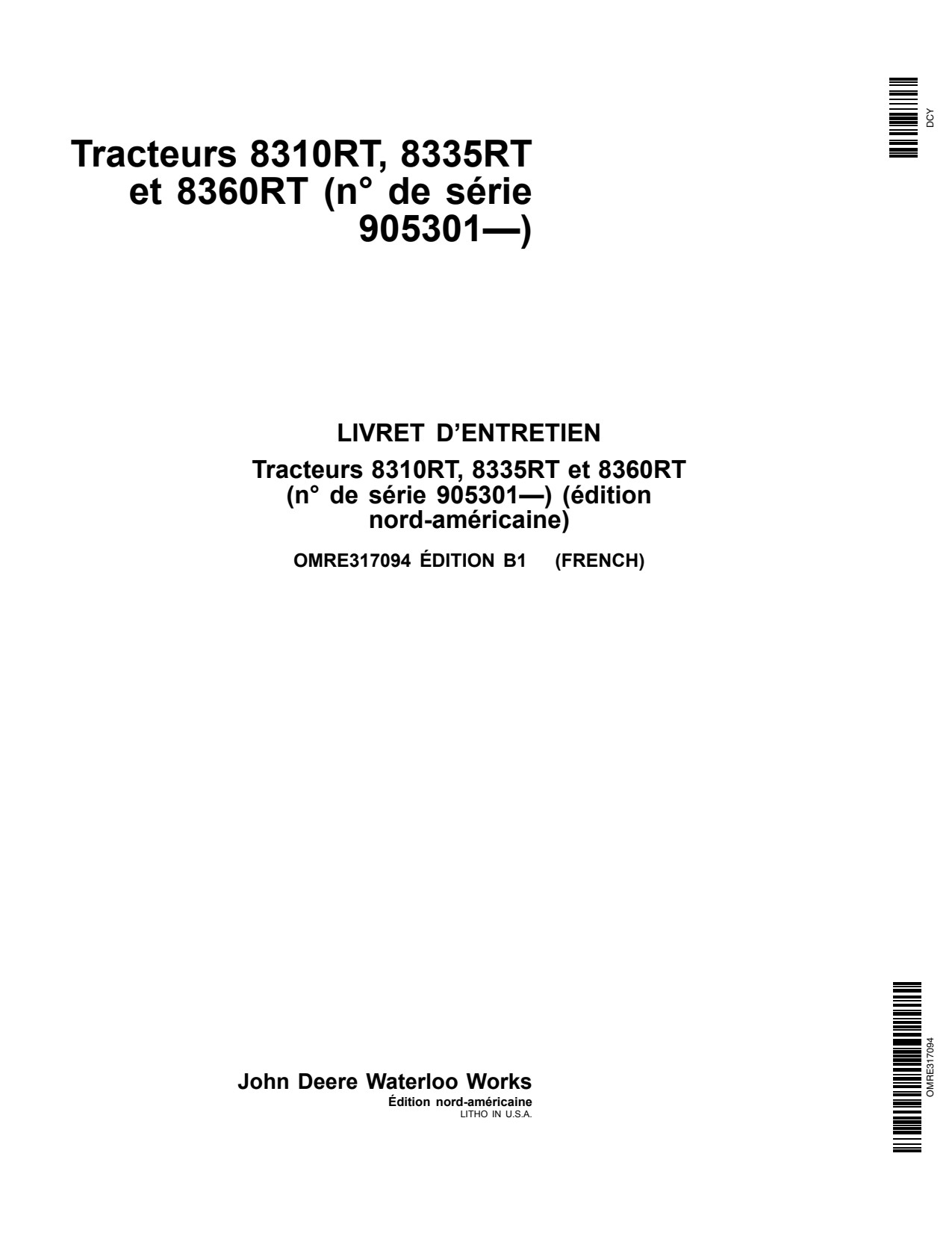 John Deere 8335RT 8310RT 8360RT Tractor Operator Manual OMRE317094 FR 1 John Deere 8335RT 8310RT 8360RT Tractor Operator Manual OMRE317094 FR