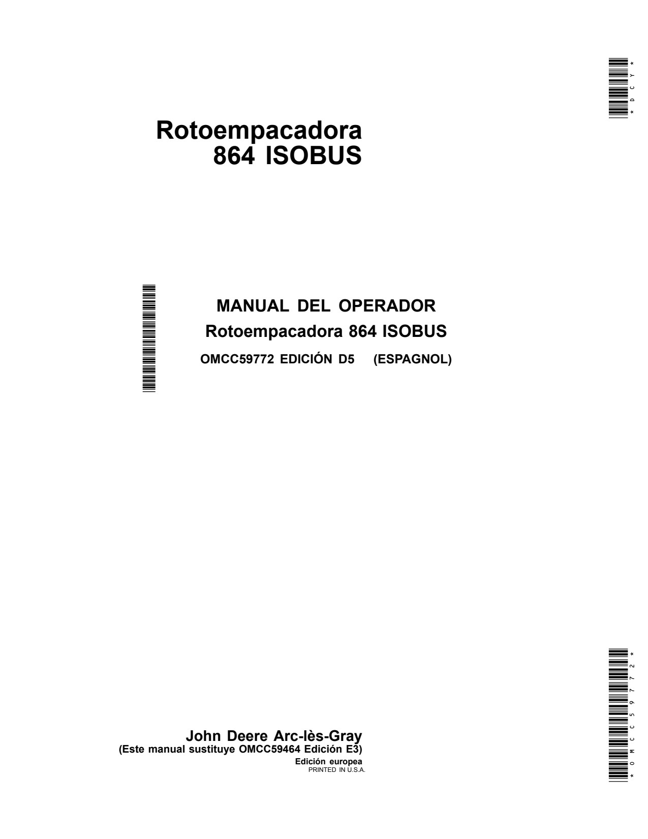 John Deere 842 852 854 864 862 Round Baler Operator Manual OMCC59772 ES 1 John Deere 842 852 854 864 862 Round Baler Operator Manual OMCC59772 ES