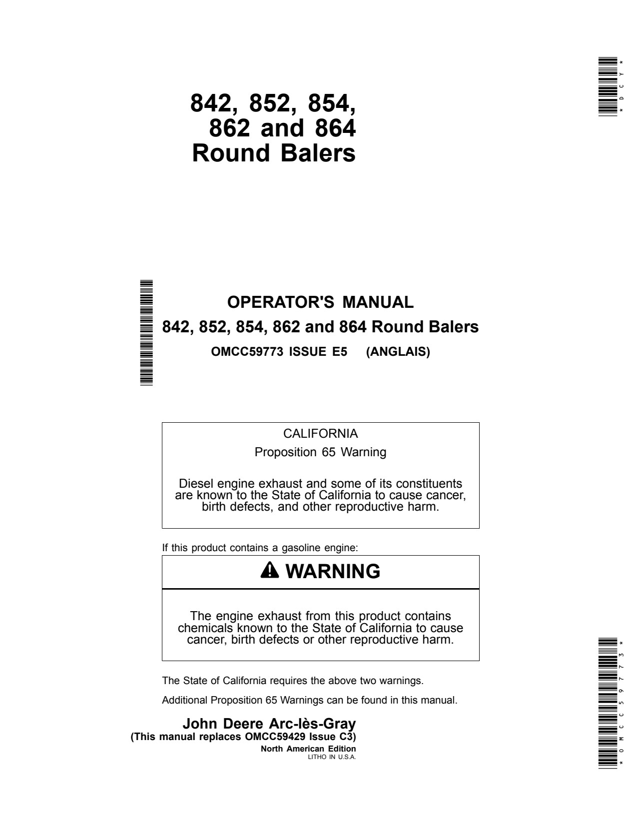 John Deere 842 852 854 864 862 Round Baler Operator Manual OMCC59773 1 John Deere 842 852 854 864 862 Round Baler Operator Manual OMCC59773