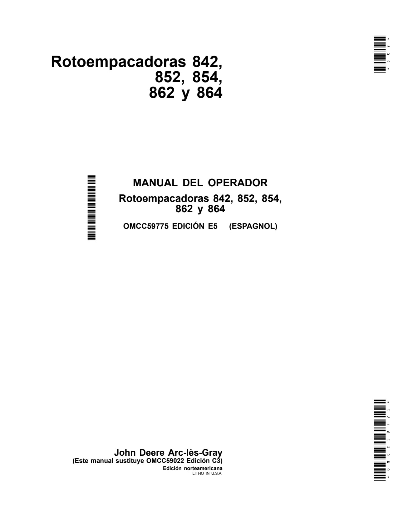 John Deere 842 852 854 864 862 Round Baler Operator Manual OMCC59775 ES 1 John Deere 842 852 854 864 862 Round Baler Operator Manual OMCC59775 ES