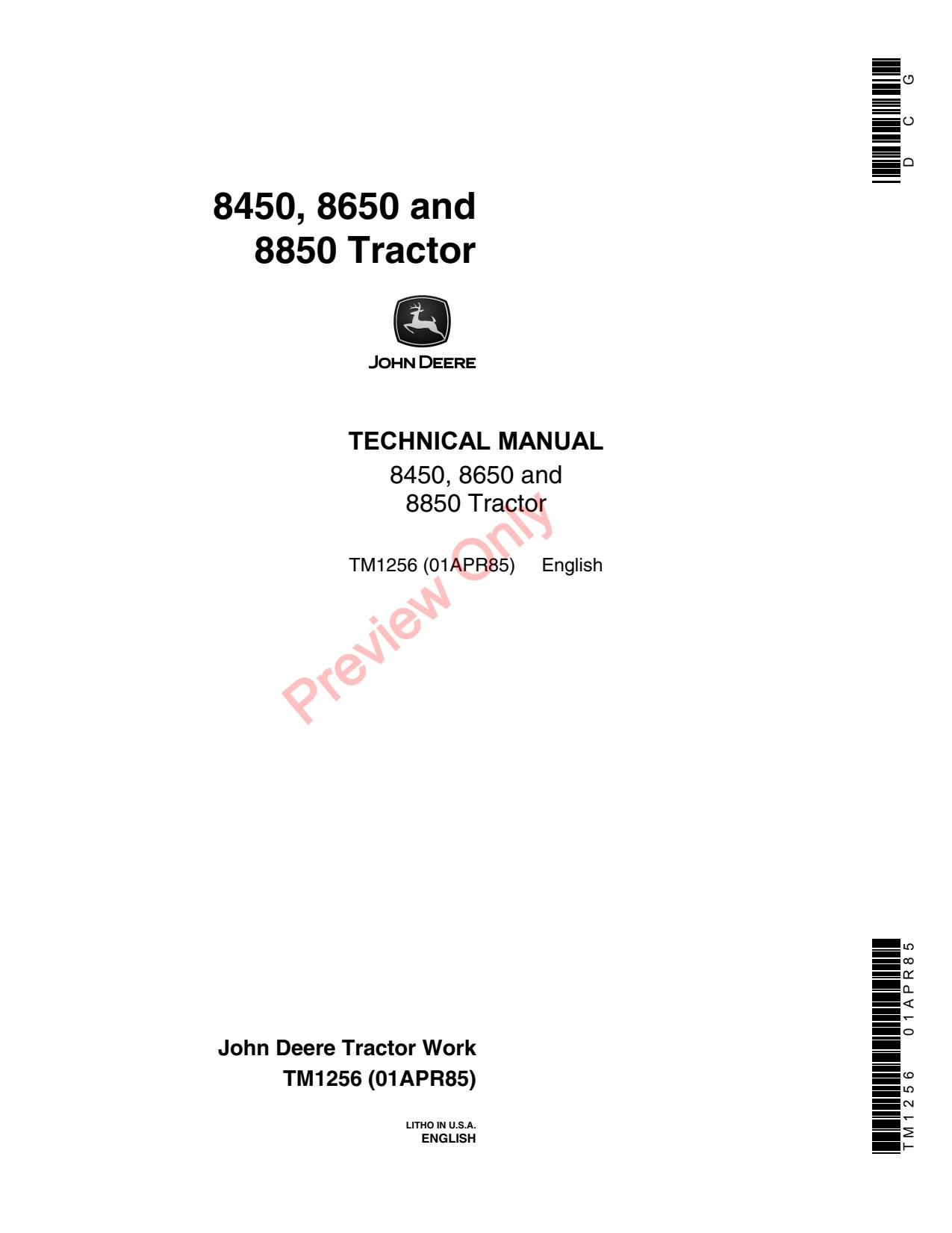 John Deere 8450 to 8850 Tractor Technical Manual TM1256 1 John Deere 8450 to 8850 Tractor Technical Manual TM1256