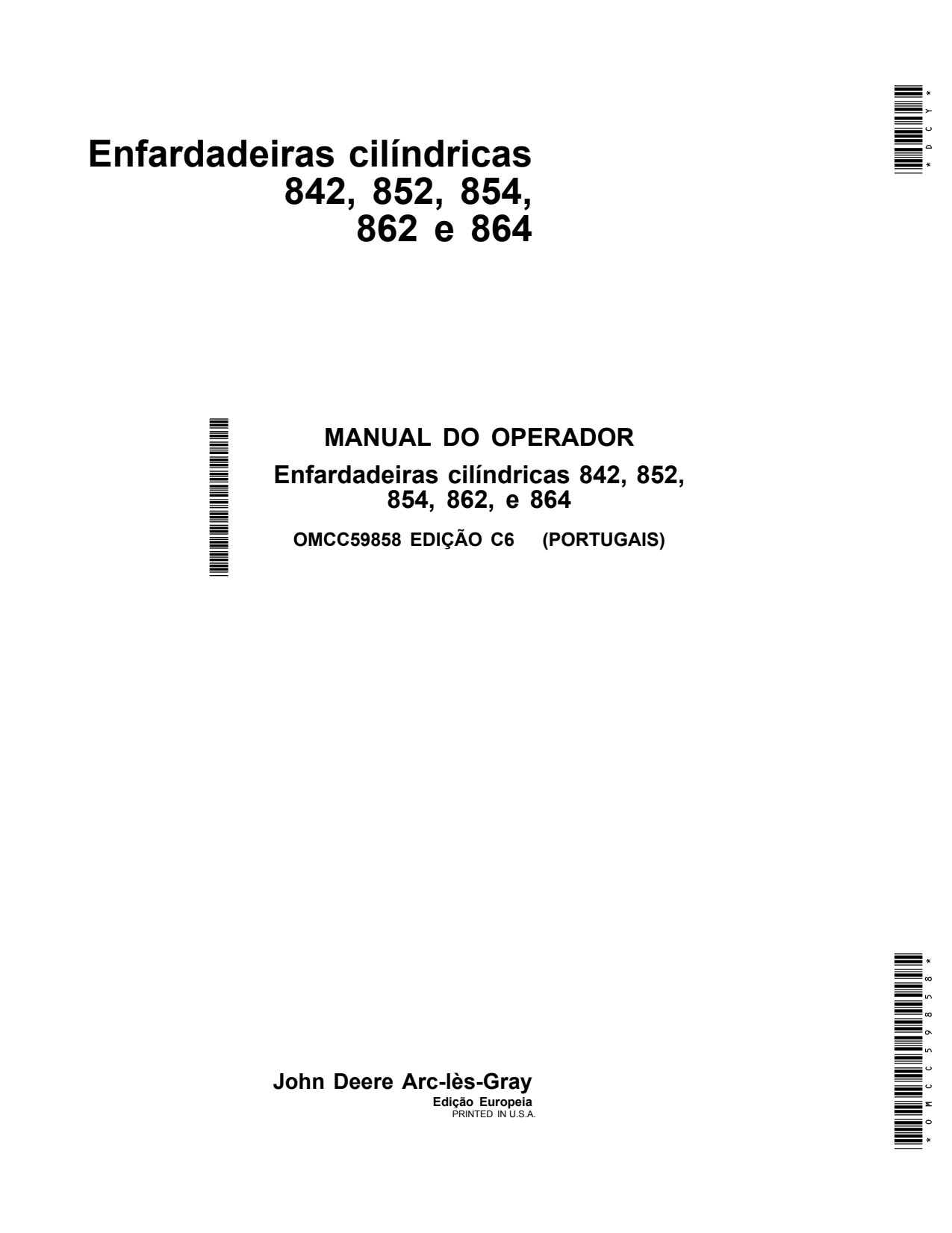 John Deere 854 864 842 to 862 Round Baler Operator Manual OMCC59858 PT 1 John Deere 854 864 842 to 862 Round Baler Operator Manual OMCC59858 PT