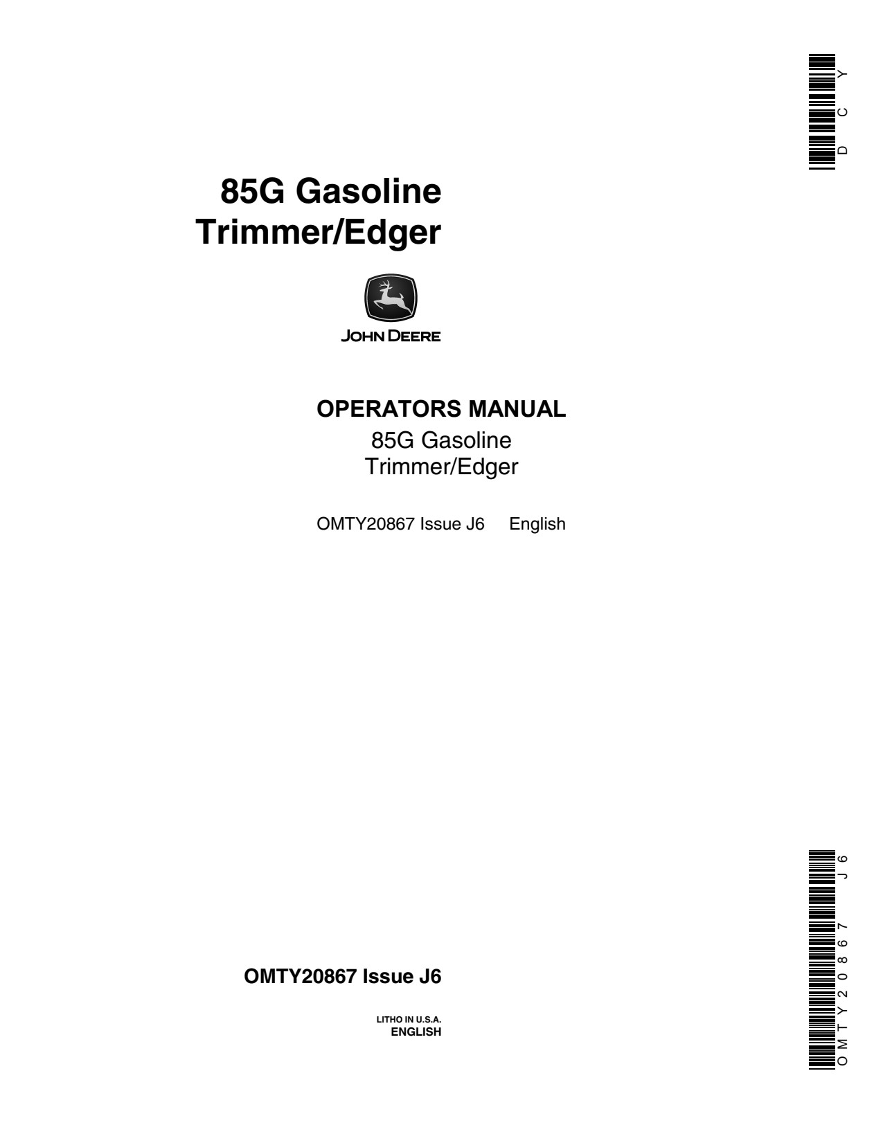 John Deere 85G Gasoline Trimmer Operator Manual OMTY20867 1 John Deere 85G Gasoline Trimmer Operator Manual OMTY20867