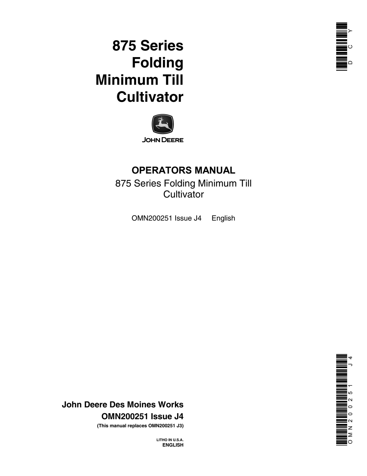 John Deere 875 Series C Folding D Minimum Till Cultivator Operator Manual OMN200251 1 John Deere 875 Series C Folding D Minimum Till Cultivator Operator Manual OMN200251