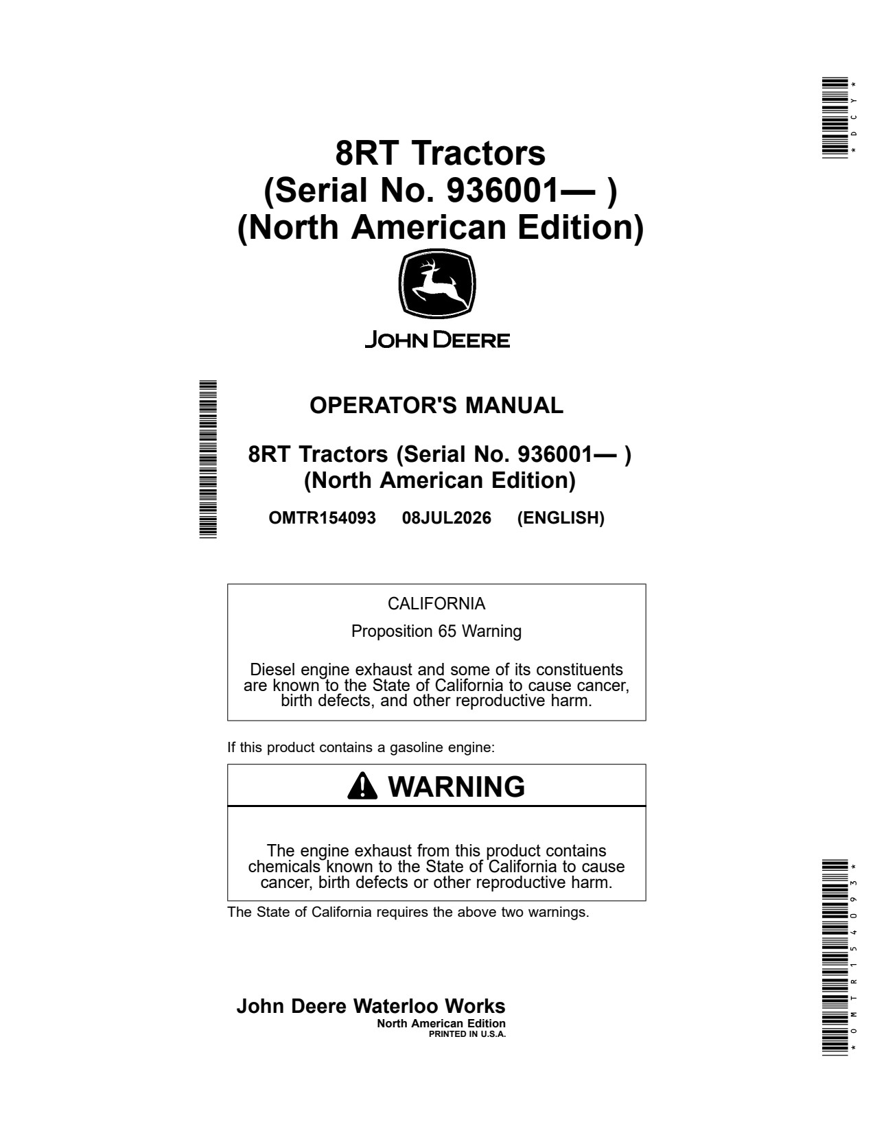 John Deere 8RT 310 to 370 410 Tractor Operator Manual OMTR154093 1 John Deere 8RT 310 to 370 410 Tractor Operator Manual OMTR154093