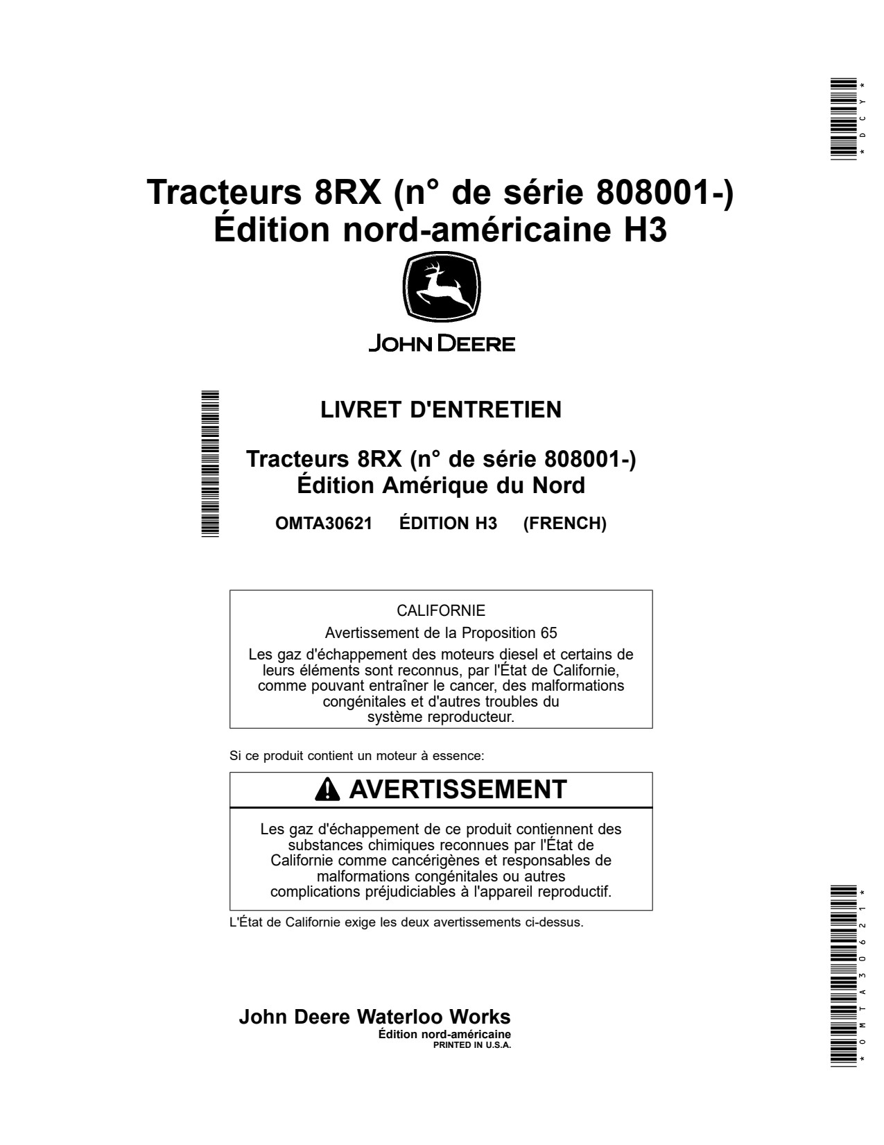 John Deere 8RX 310 to 370 410 Tractor Operator Manual OMTA30621 FR 1 John Deere 8RX 310 to 370 410 Tractor Operator Manual OMTA30621 FR