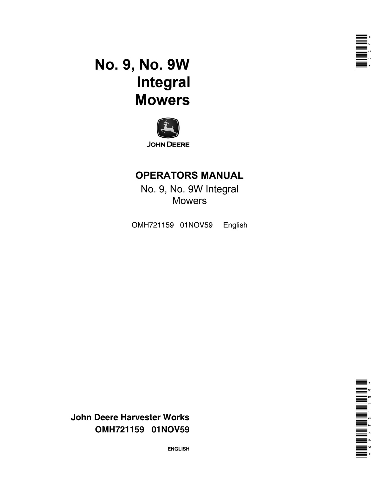 John Deere 9 9W Integral Sickle Mower Operator Manual OMH721159 1 John Deere 9 9W Integral Sickle Mower Operator Manual OMH721159