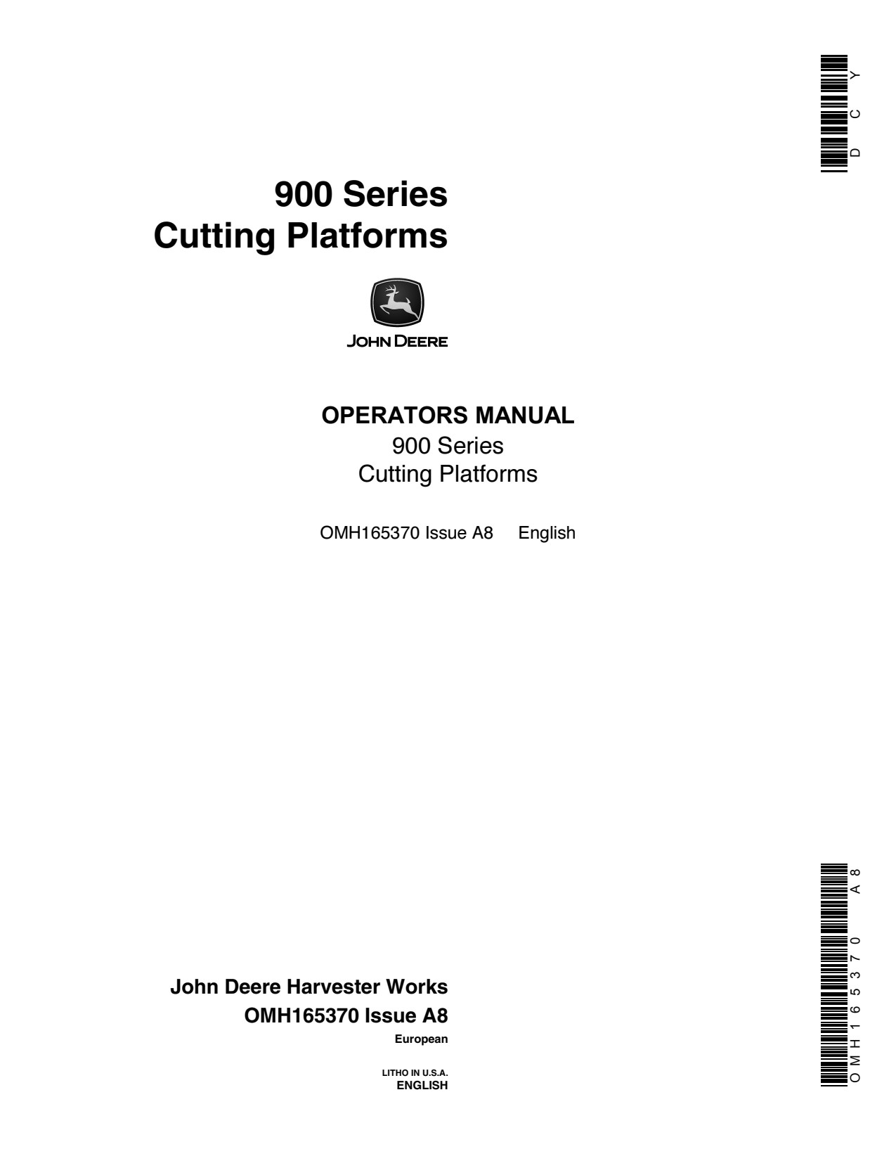 John Deere 900 915 922 930 918 920 925 Header Platform Operator Manual OMH165370 1 John Deere 900 915 922 930 918 920 925 Header Platform Operator Manual OMH165370
