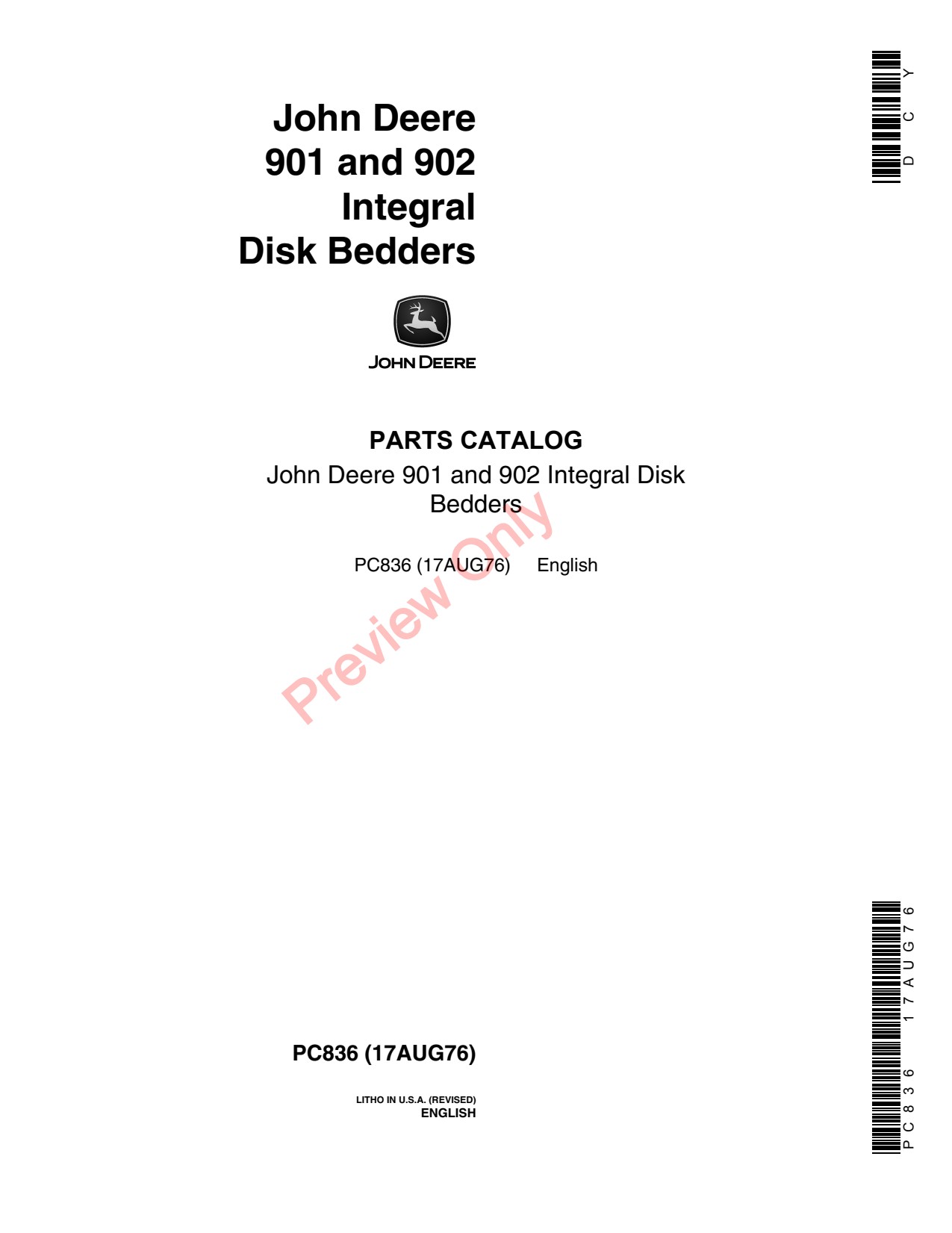 John Deere 901 902 Integral Disk Bedder Parts Catalog PC836 1 John Deere 901 902 Integral Disk Bedder Parts Catalog PC836